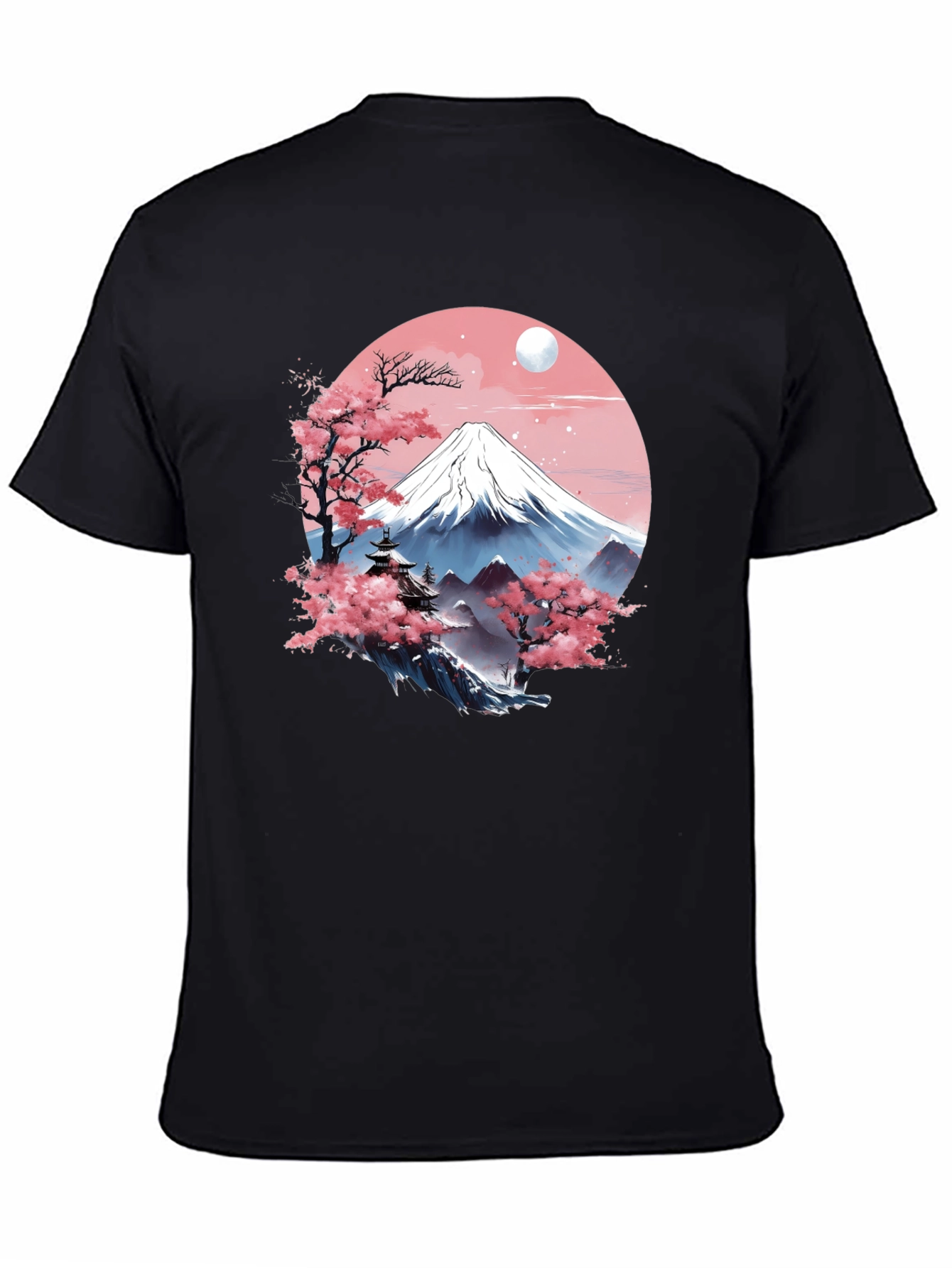 Japanese Mountain Scene Black T-Shirt