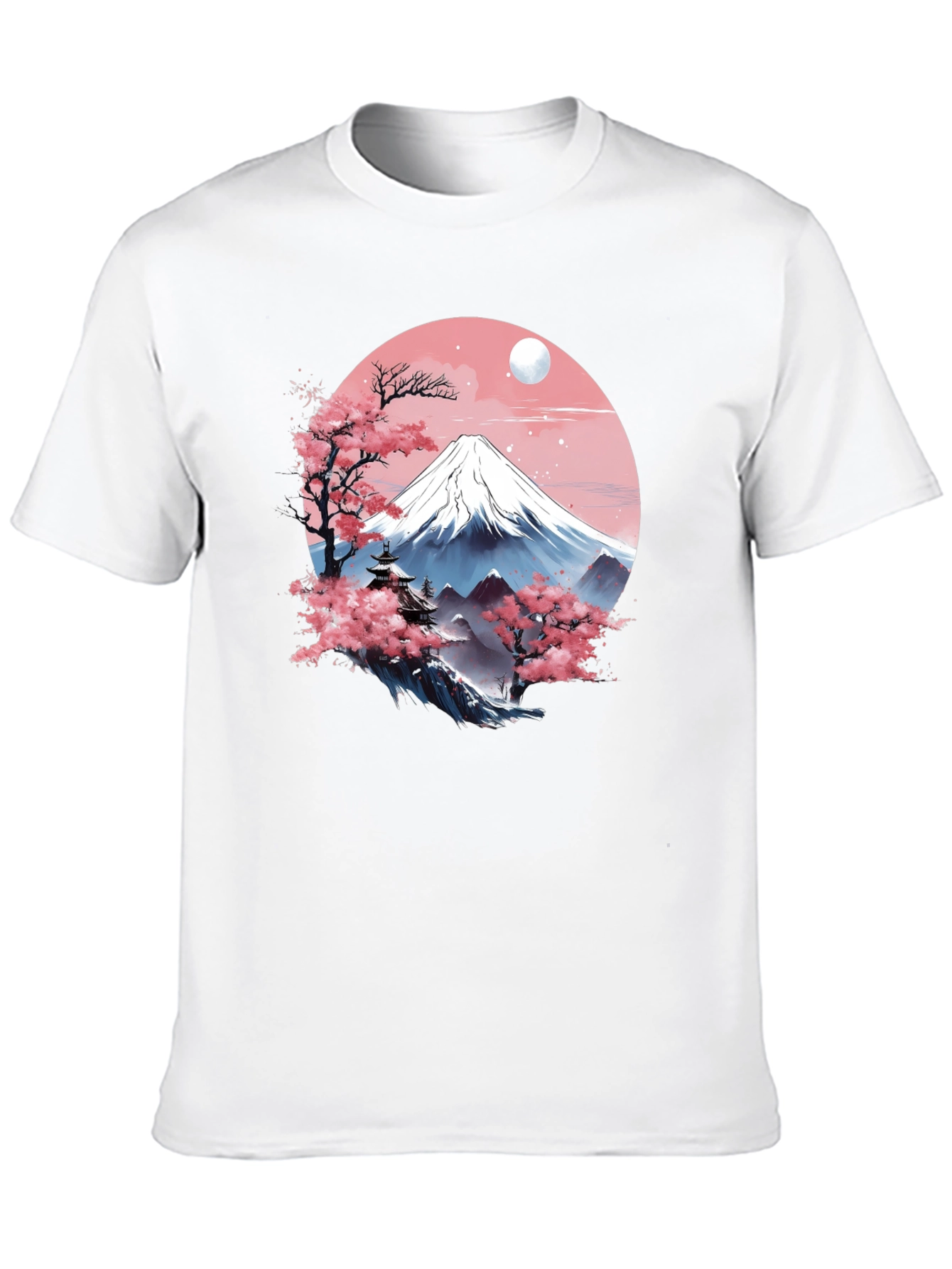 Japanese Mountain Scene Black T-Shirt