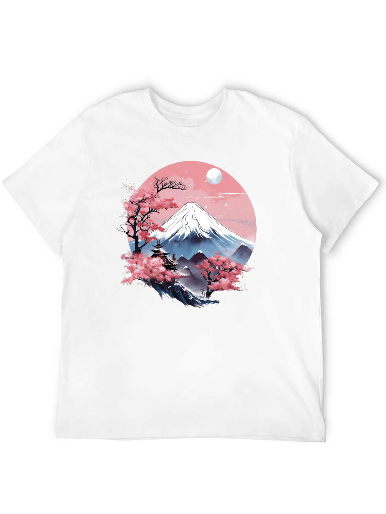 Japanese Mountain Scene Black T-Shirt