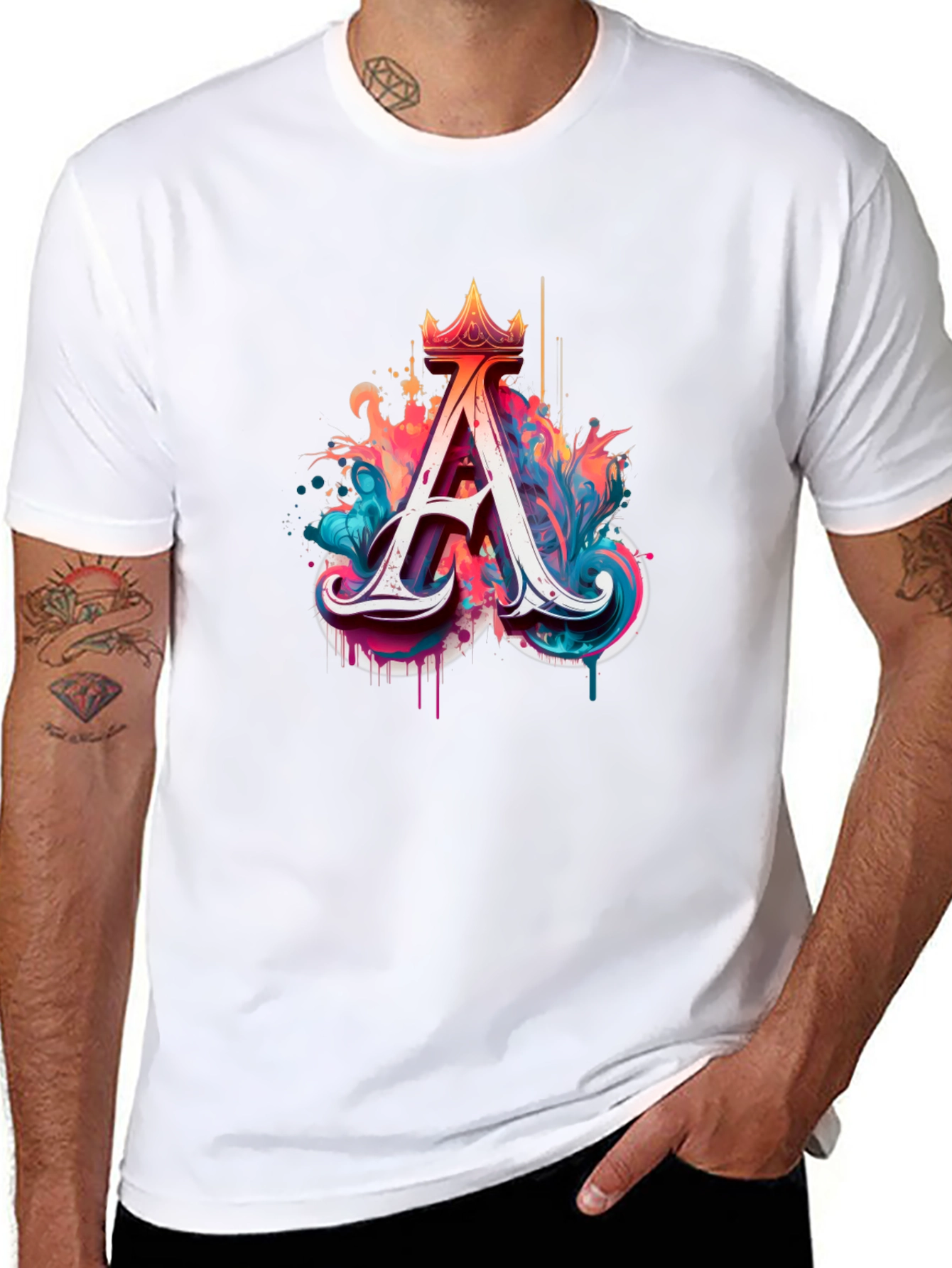 Letter A Crowned Graphic Tee - Artistic Design