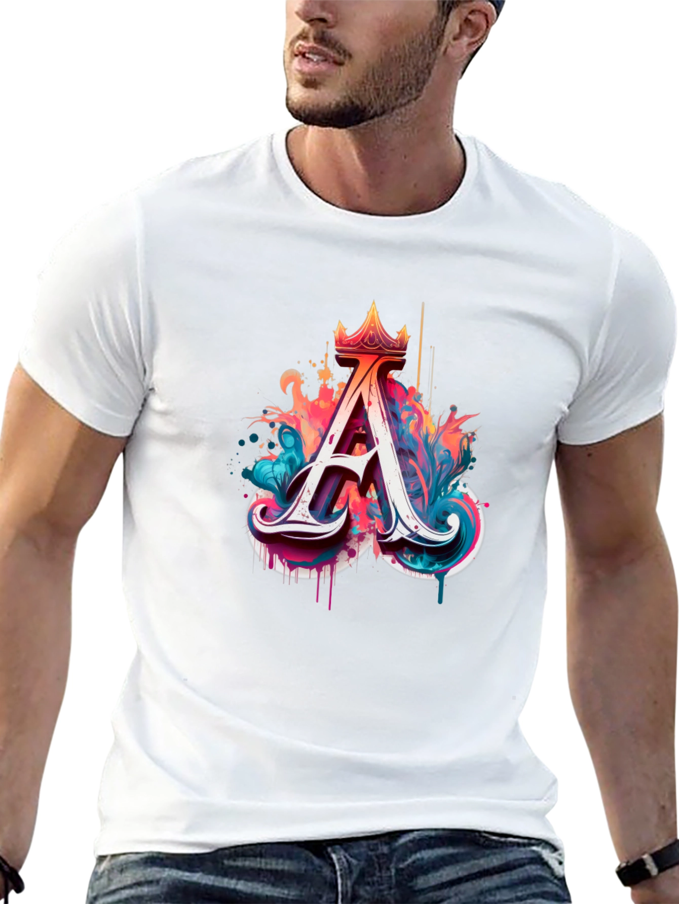 Letter A Crowned Graphic Tee - Artistic Design