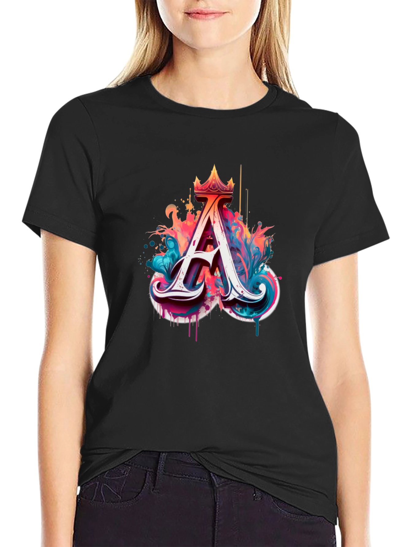 Letter A Crowned Graphic Tee - Artistic Design