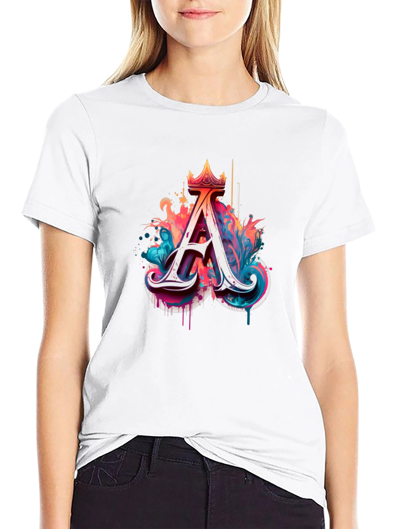 Letter A Crowned Graphic Tee - Artistic Design