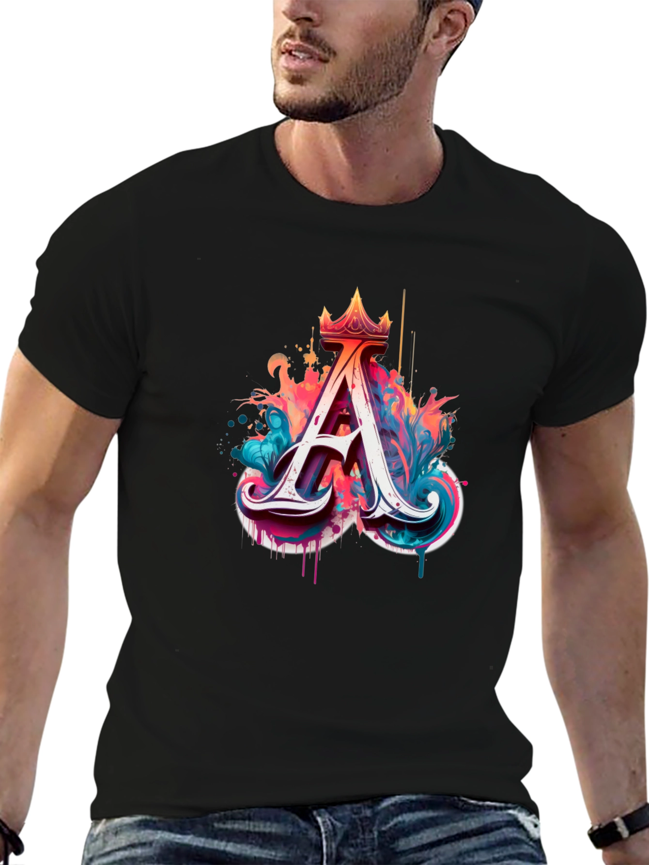 Letter A Crowned Graphic Tee - Artistic Design