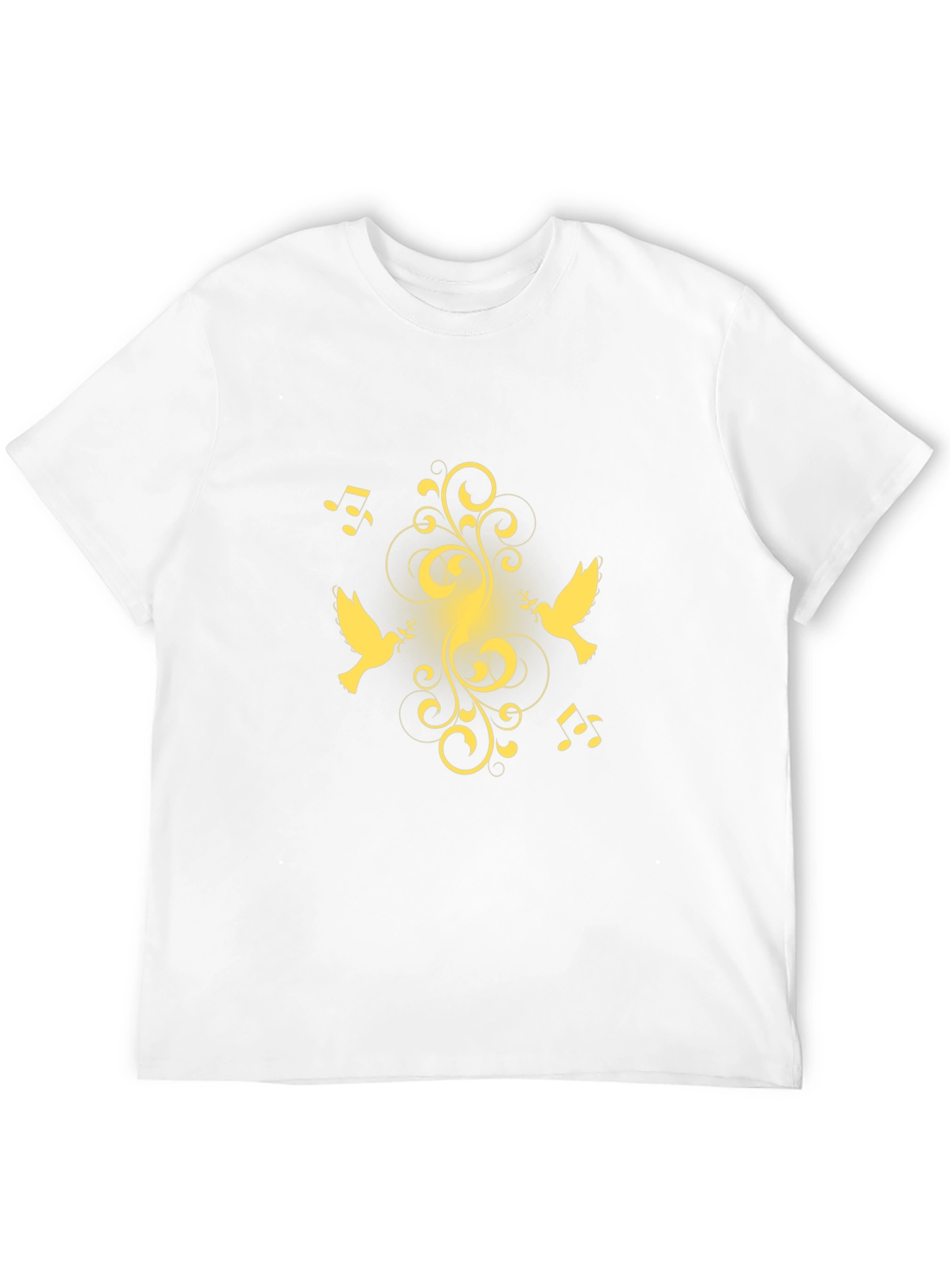 Black T-Shirt with Golden Dove and Music Design