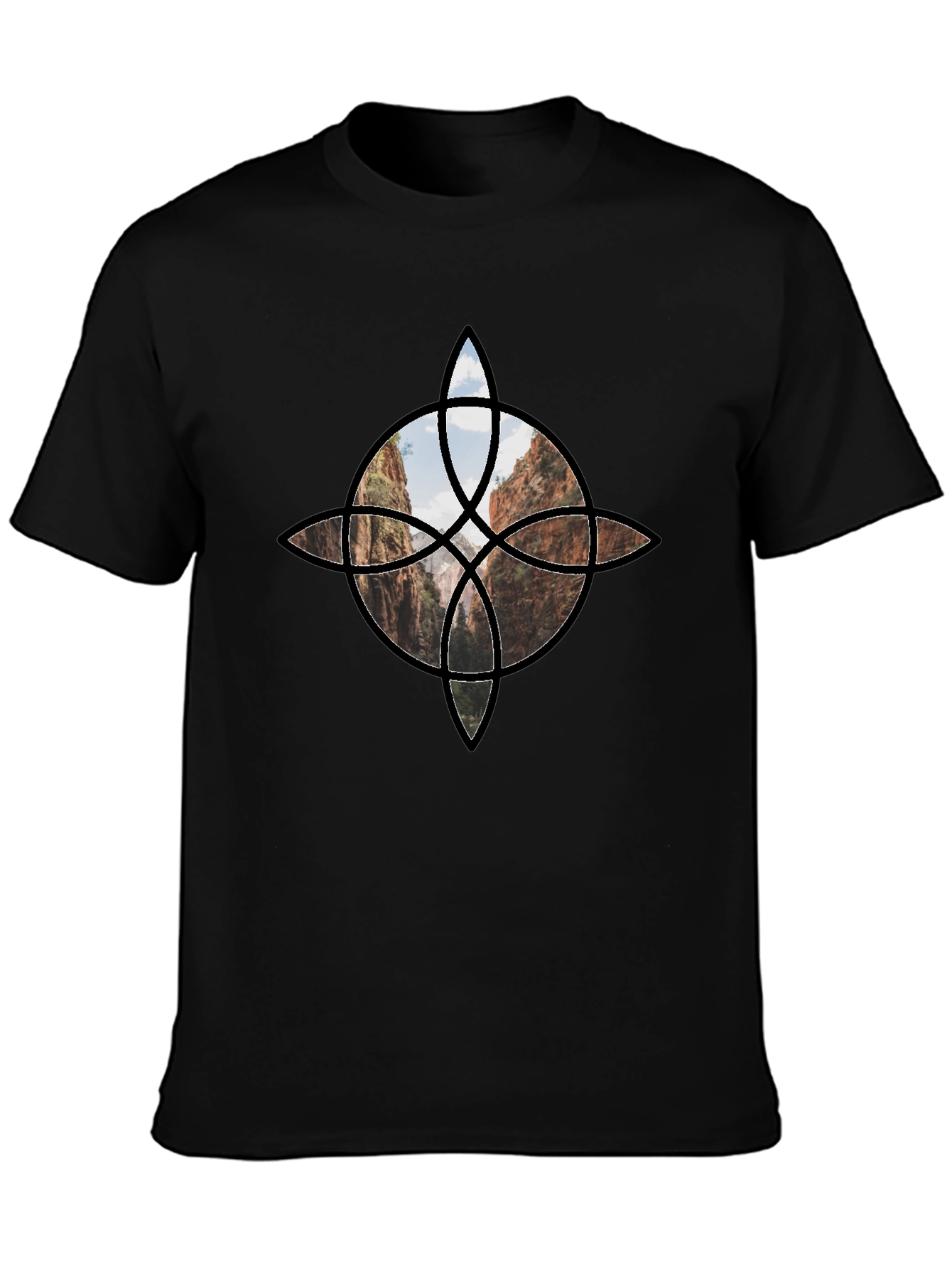 Geometric Canyon Design Black Tee