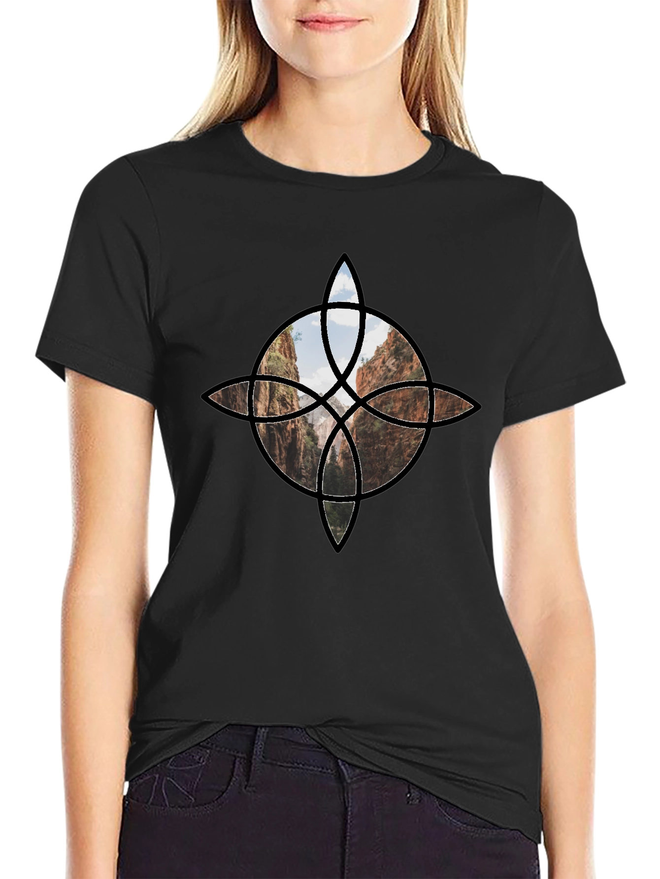 Geometric Canyon Design Black Tee
