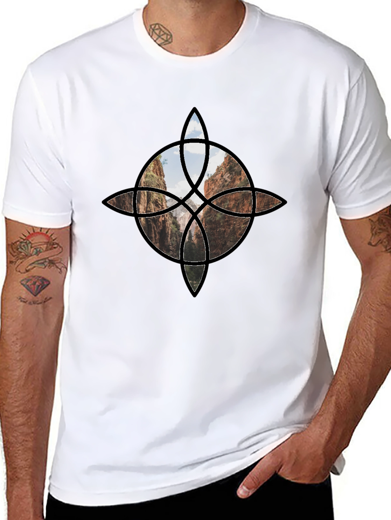 Geometric Canyon Design Black Tee