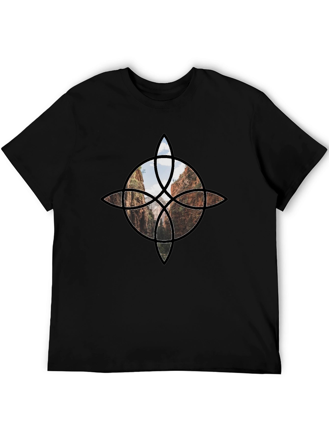 Geometric Canyon Design Black Tee