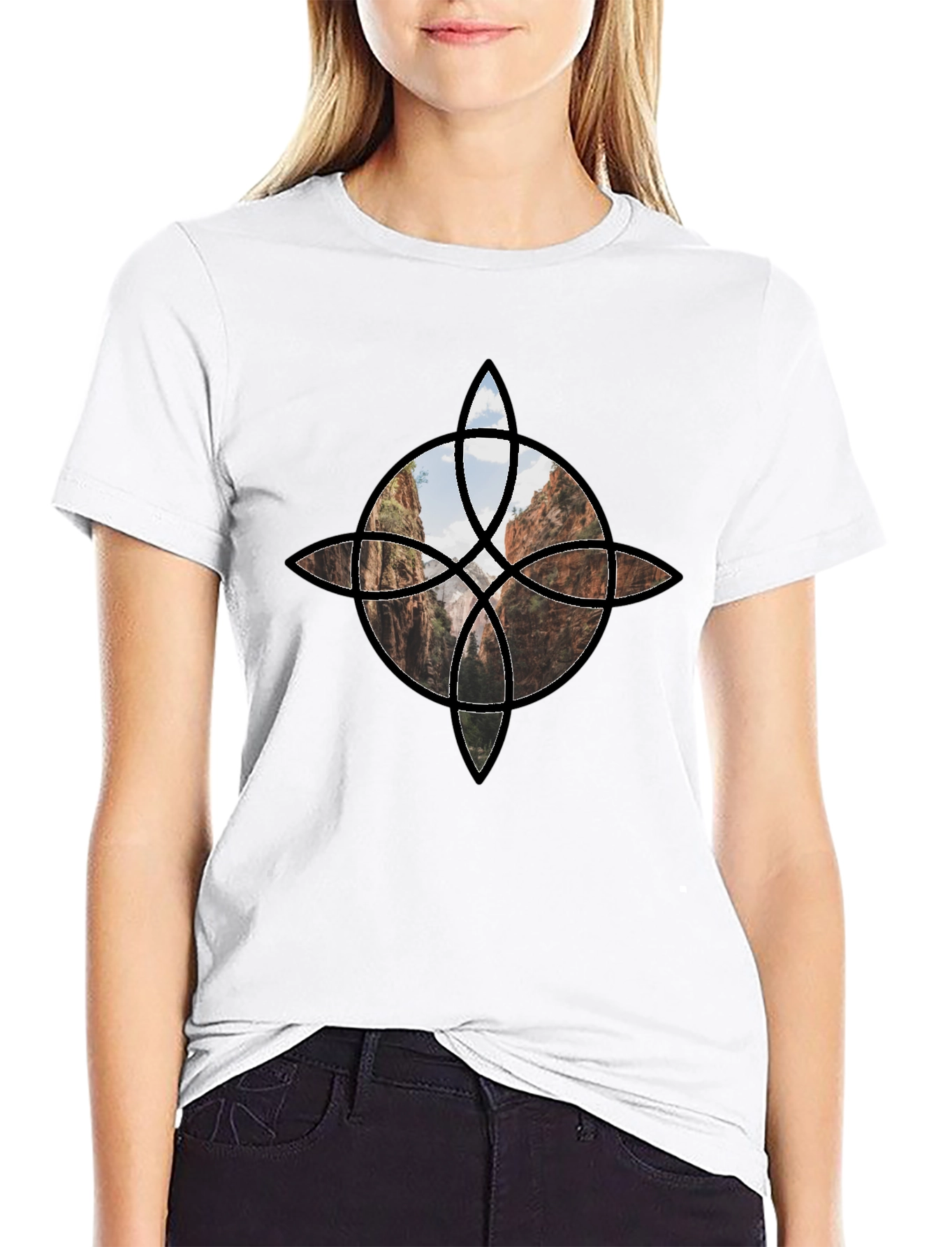 Geometric Canyon Design Black Tee