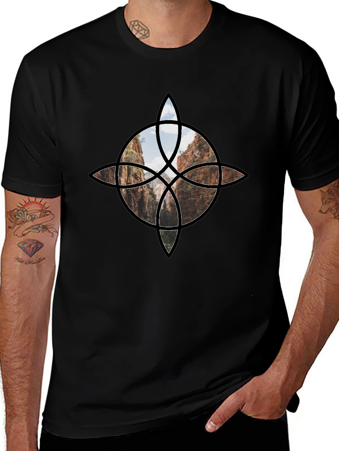 Geometric Canyon Design Black Tee