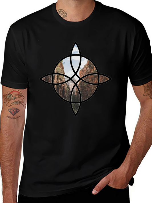 Geometric Canyon Design Black Tee