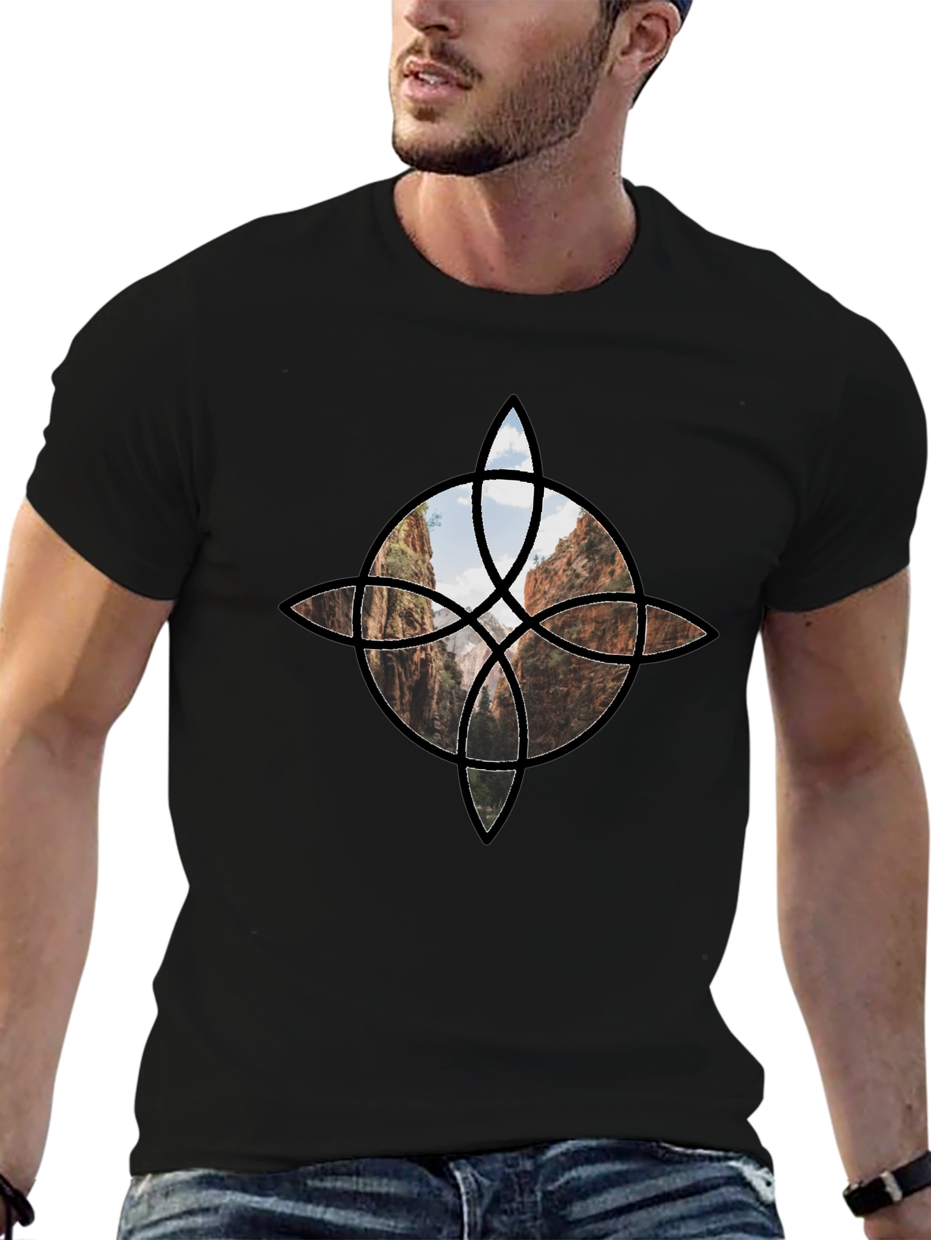Geometric Canyon Design Black Tee