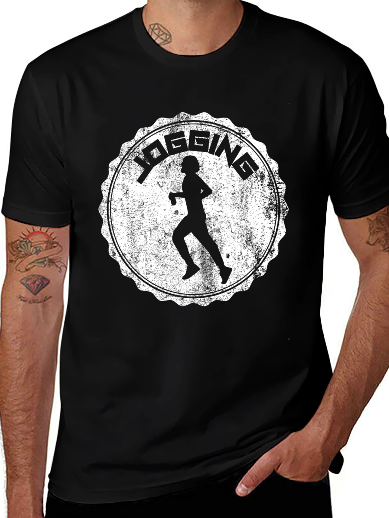 Jogging Graphic T-Shirt - Mens Black Tee