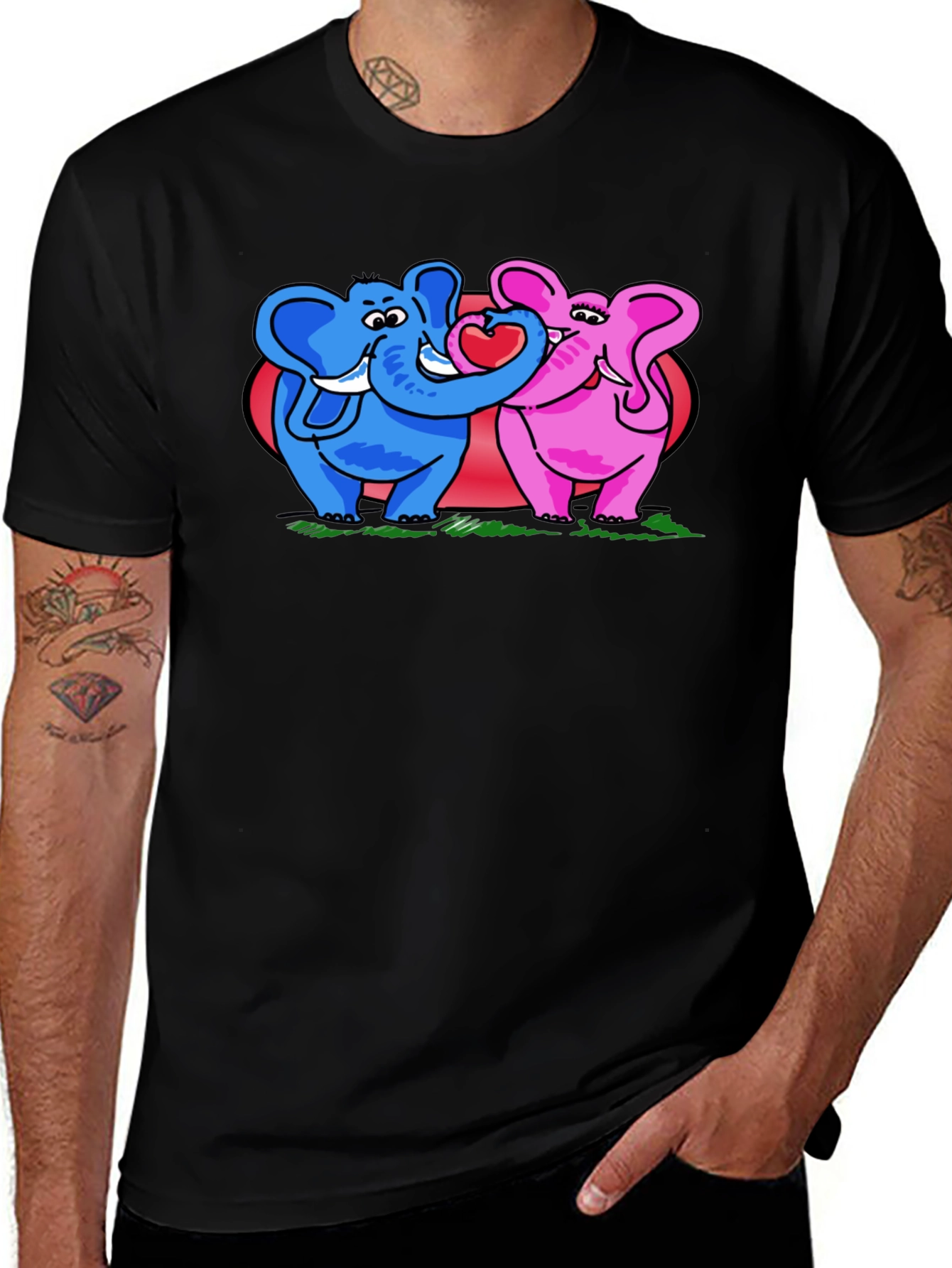 Elephant Love T-Shirt - Blue & Pink Elephants