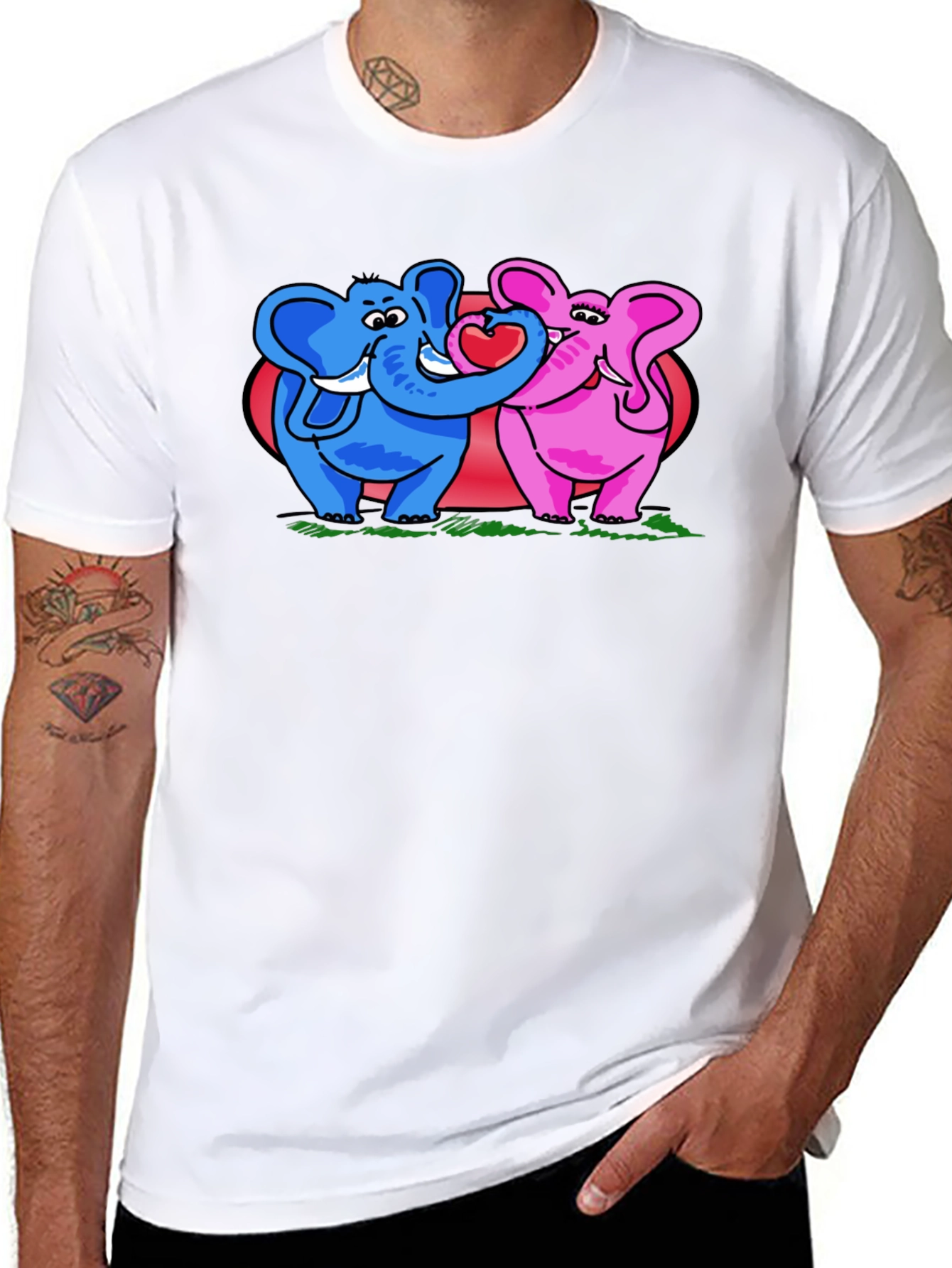 Elephant Love T-Shirt - Blue & Pink Elephants