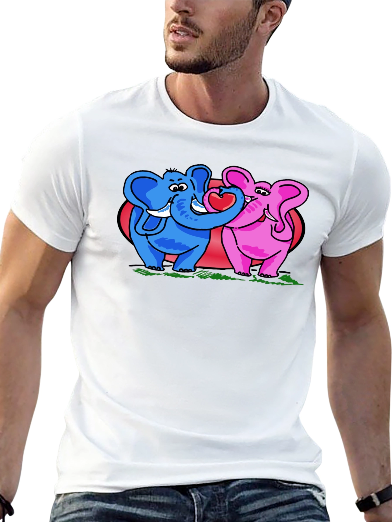 Elephant Love T-Shirt - Blue & Pink Elephants