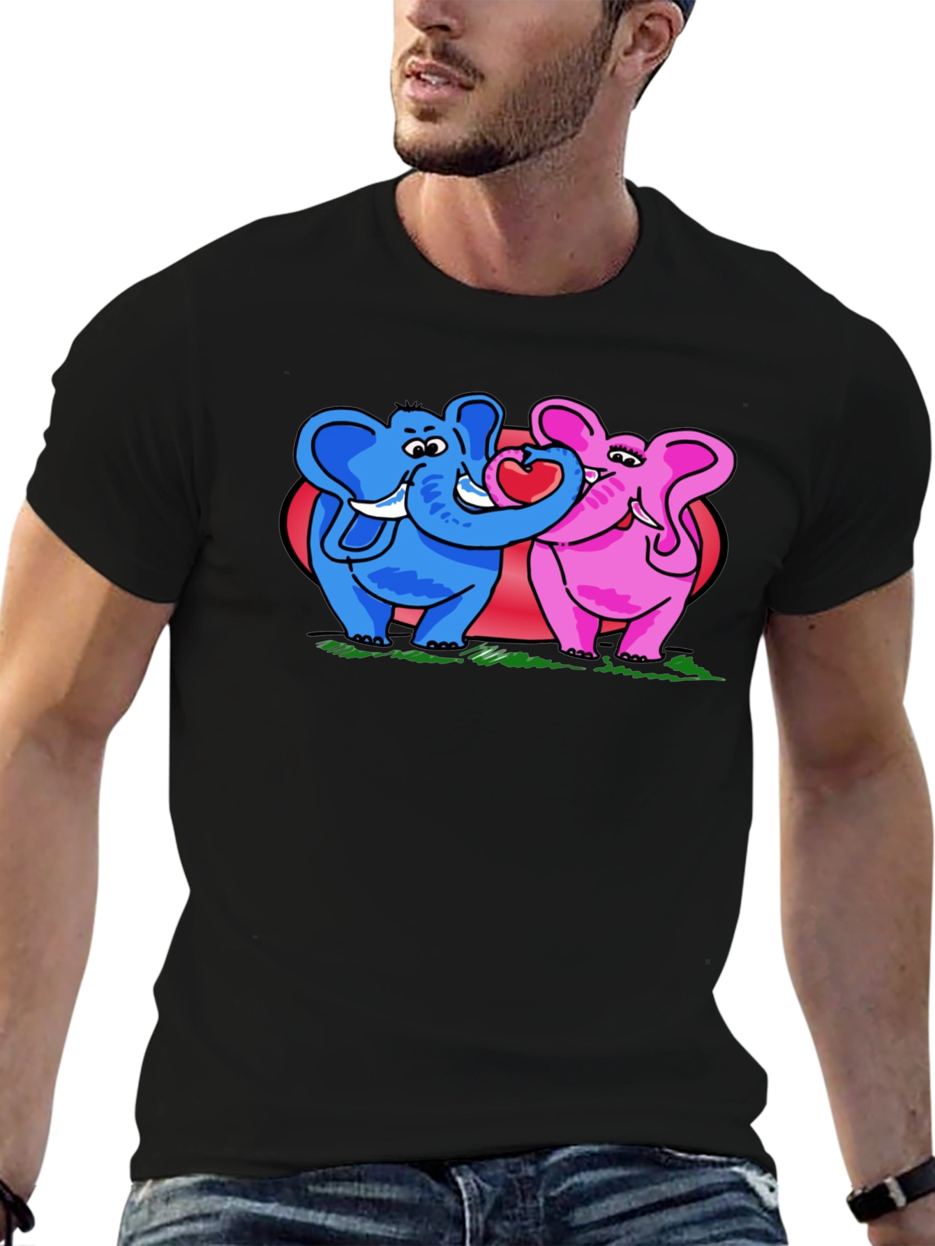 Elephant Love T-Shirt - Blue & Pink Elephants
