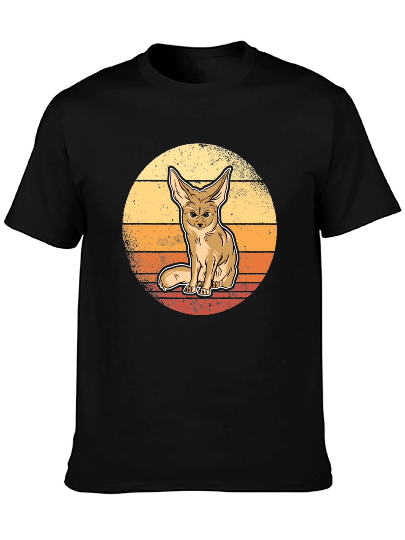 Fennec Fox Sunset Graphic Tee - Black Cotton Blend