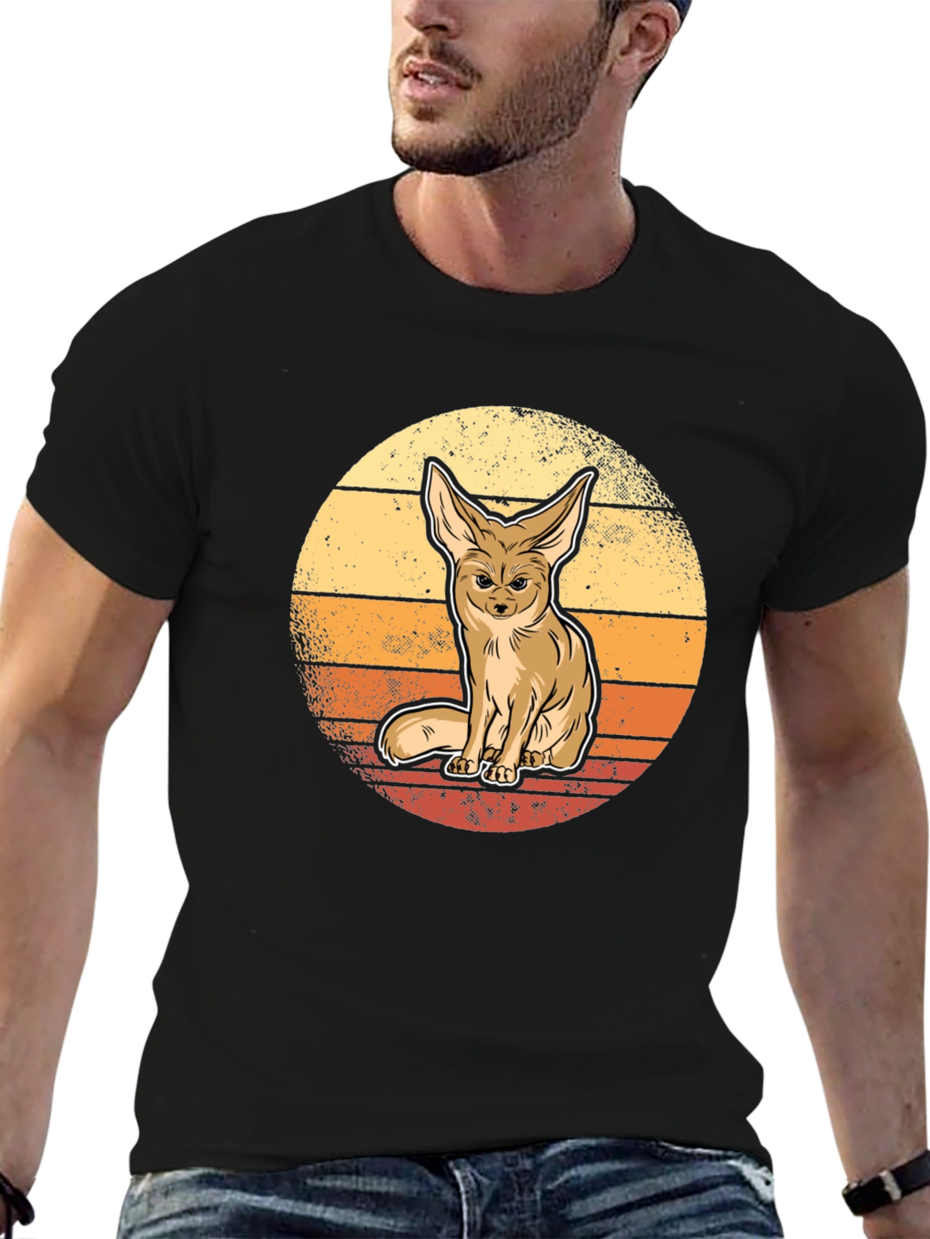 Fennec Fox Sunset Graphic Tee - Black Cotton Blend
