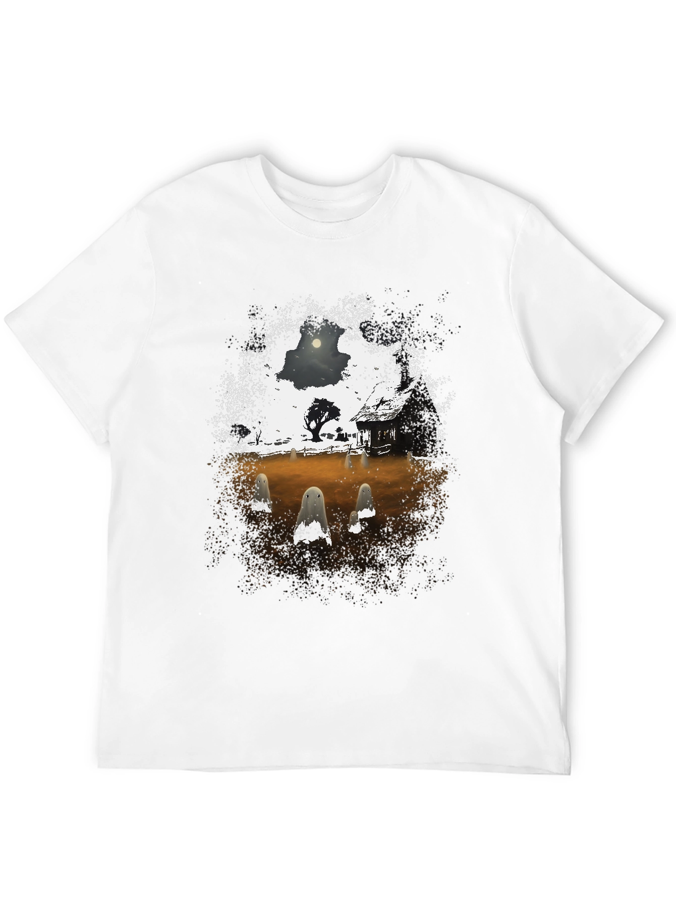 Spooky Ghost Scene Graphic T-Shirt
