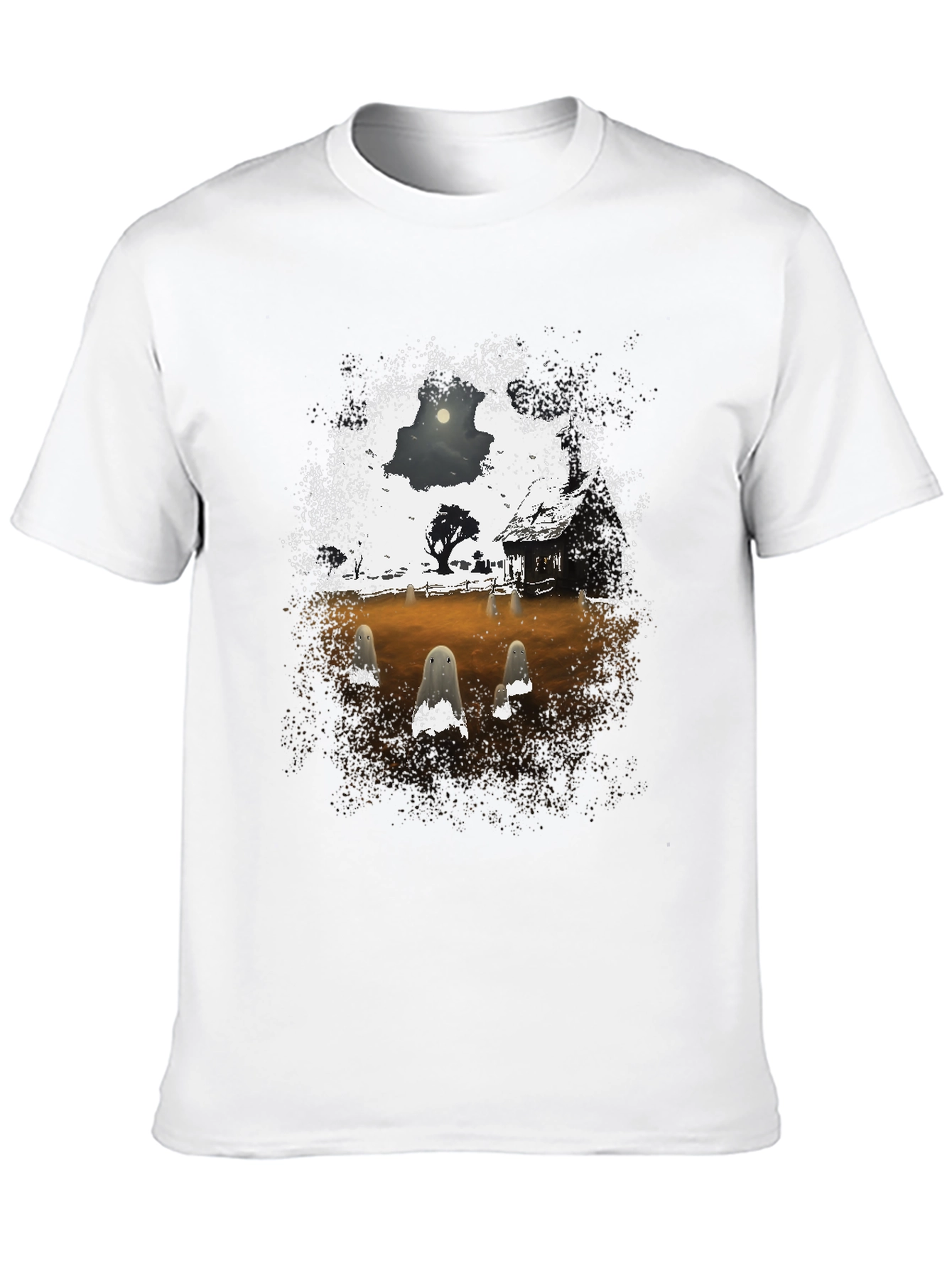 Spooky Ghost Scene Graphic T-Shirt