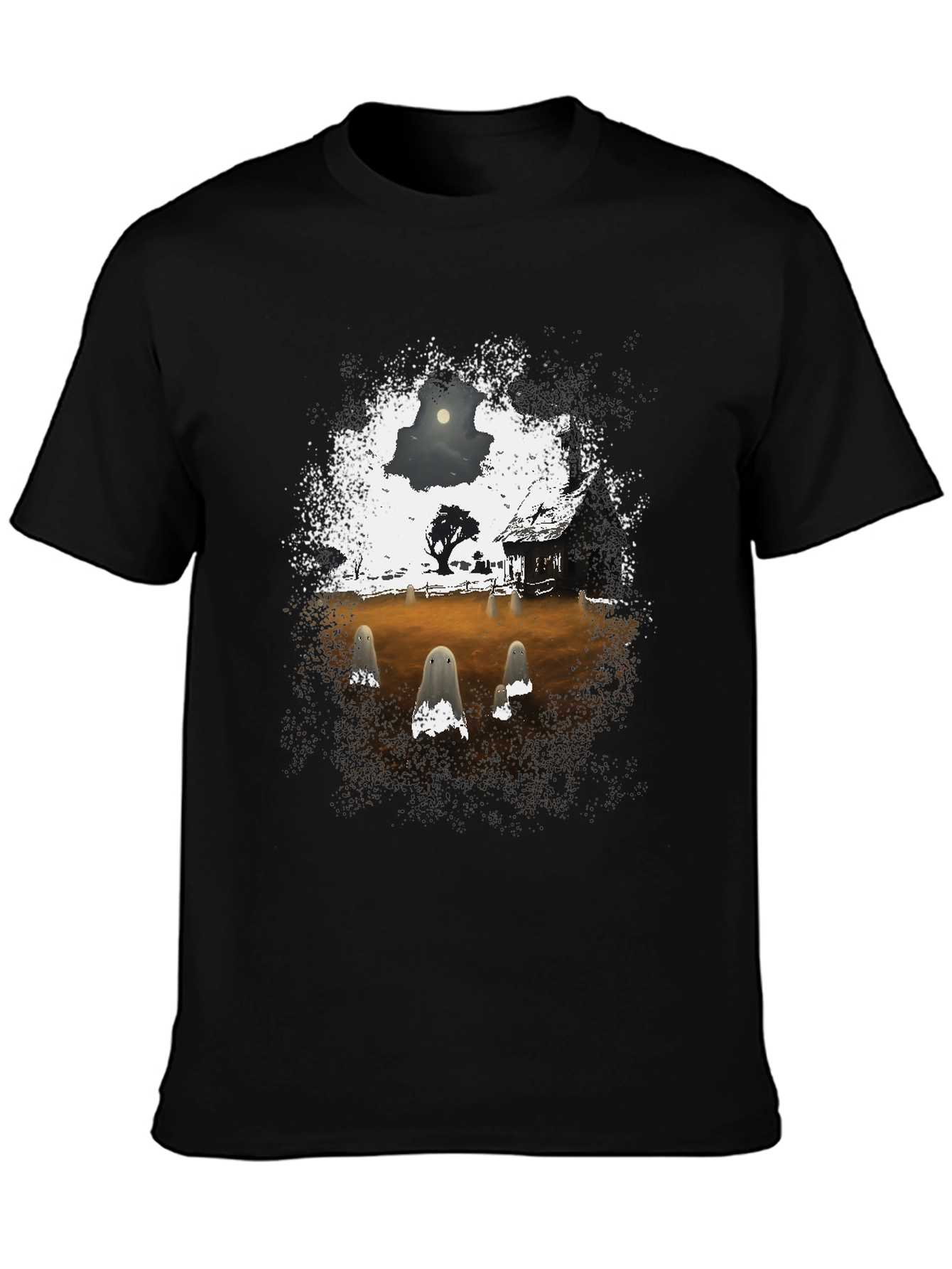 Spooky Ghost Scene Graphic T-Shirt