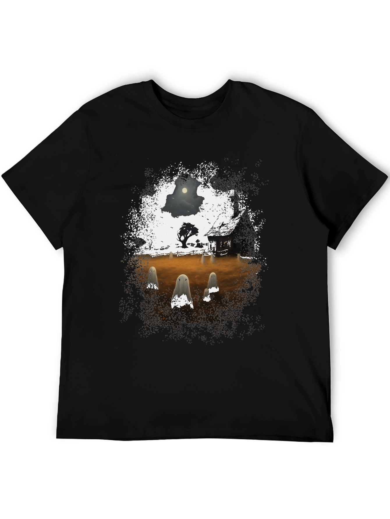 Spooky Ghost Scene Graphic T-Shirt