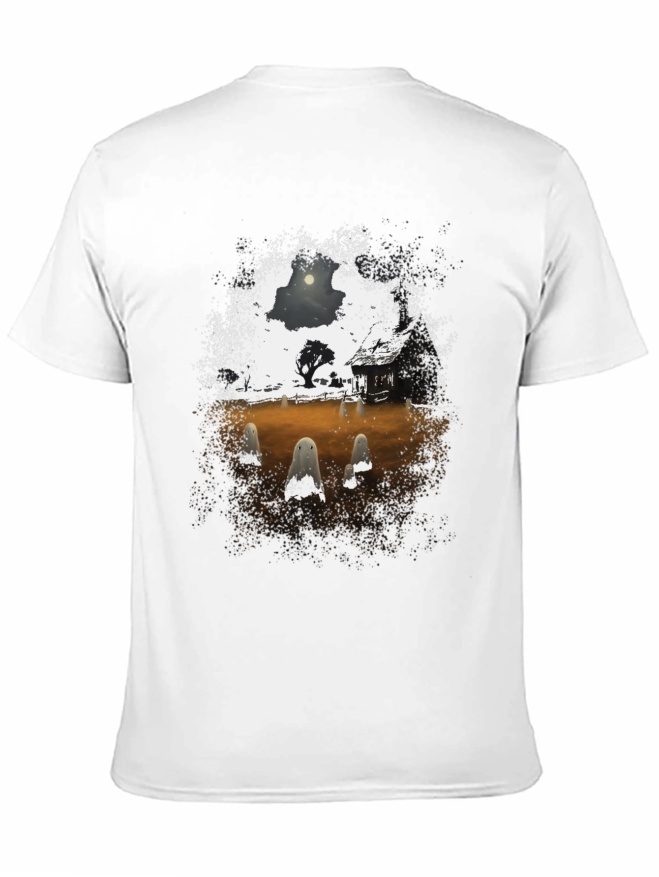 Spooky Ghost Scene Graphic T-Shirt