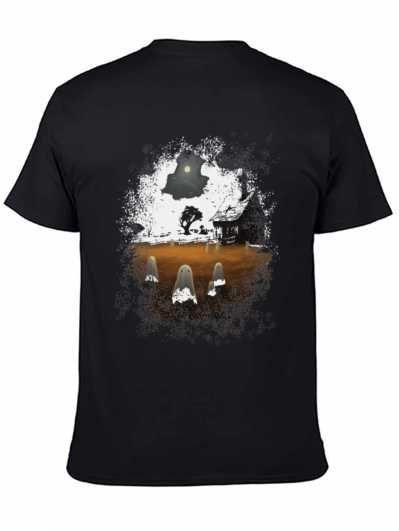 Spooky Ghost Scene Graphic T-Shirt
