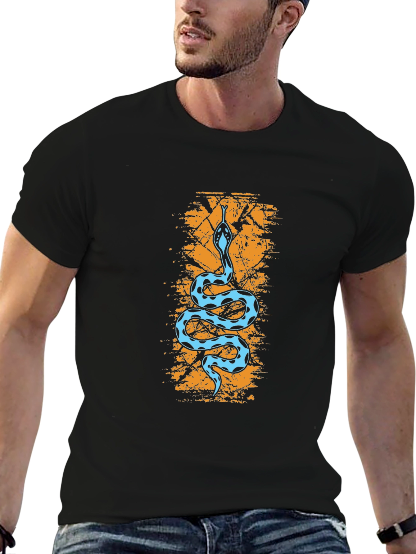 Snake Print Black T-Shirt - Unique Graphic Tee