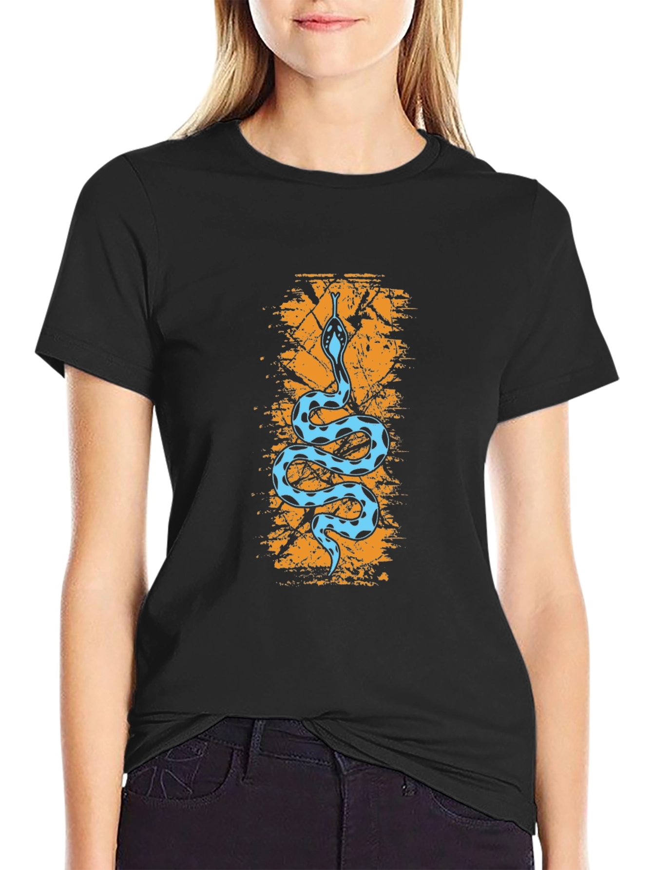 Snake Print Black T-Shirt - Unique Graphic Tee