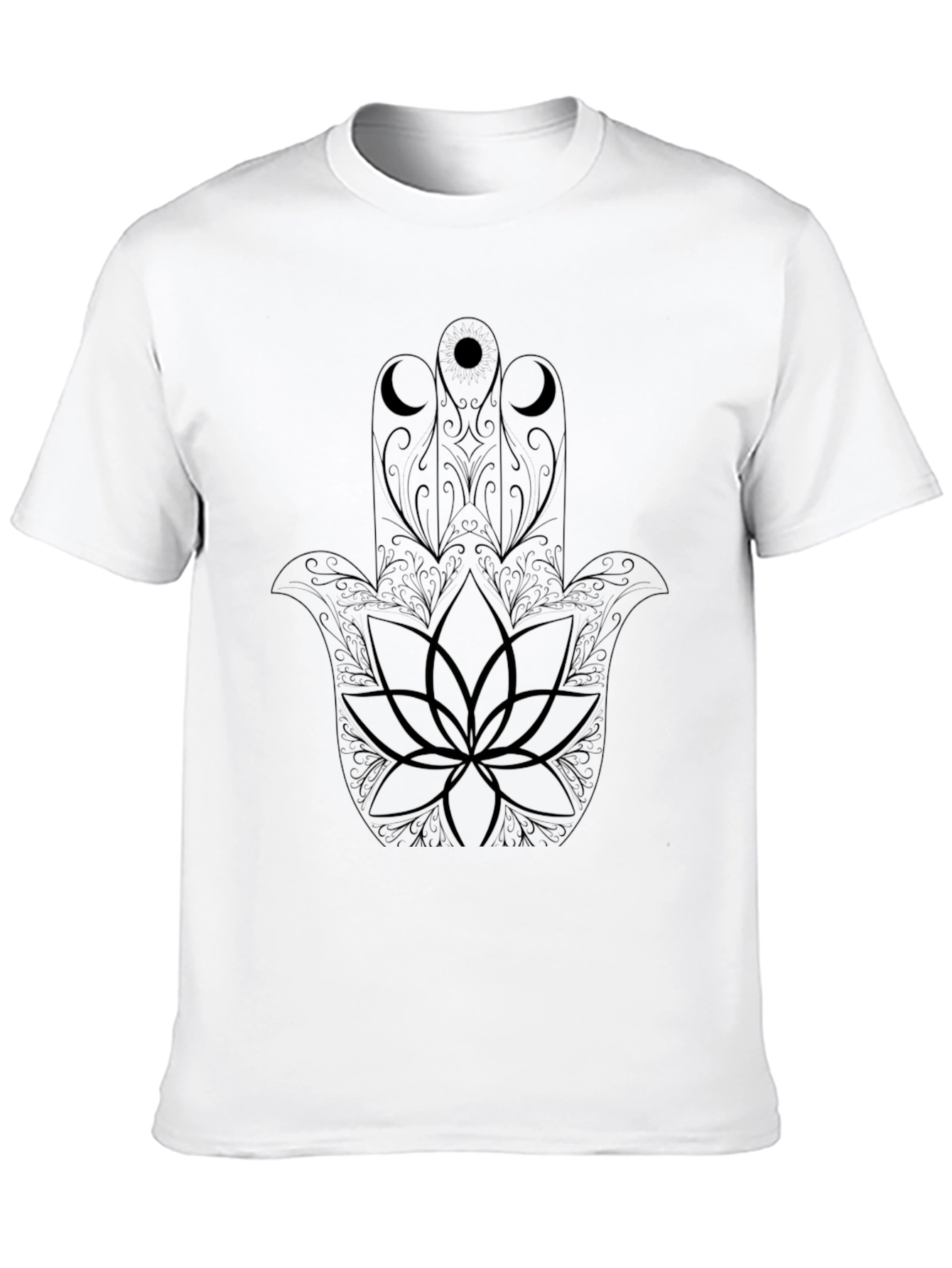 Hamsa Hand Lotus Graphic Tee - Black