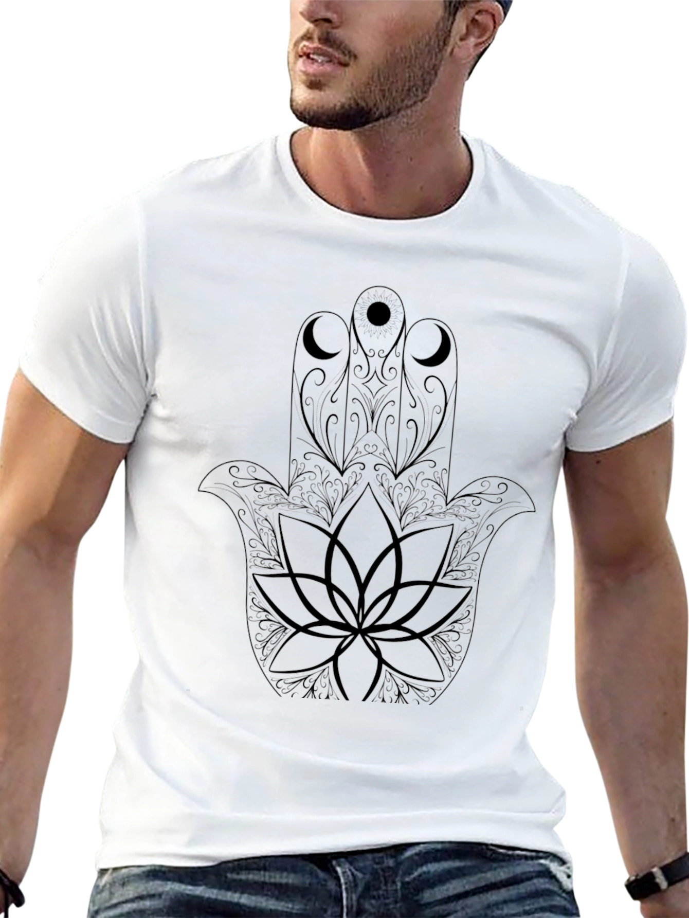 Hamsa Hand Lotus Graphic Tee - Black