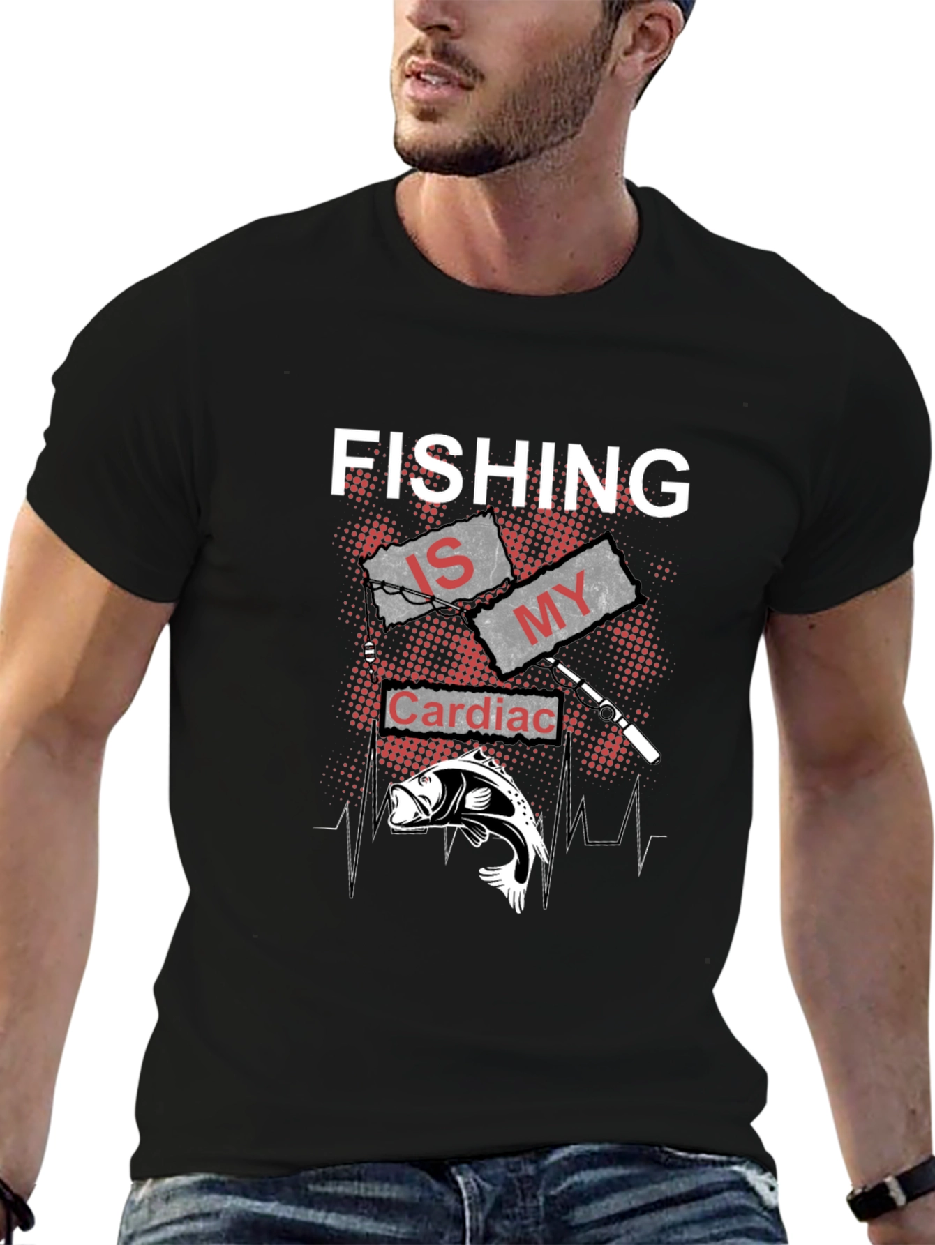 Fishing Is My Cardiac Rhythm Black T-Shirt
