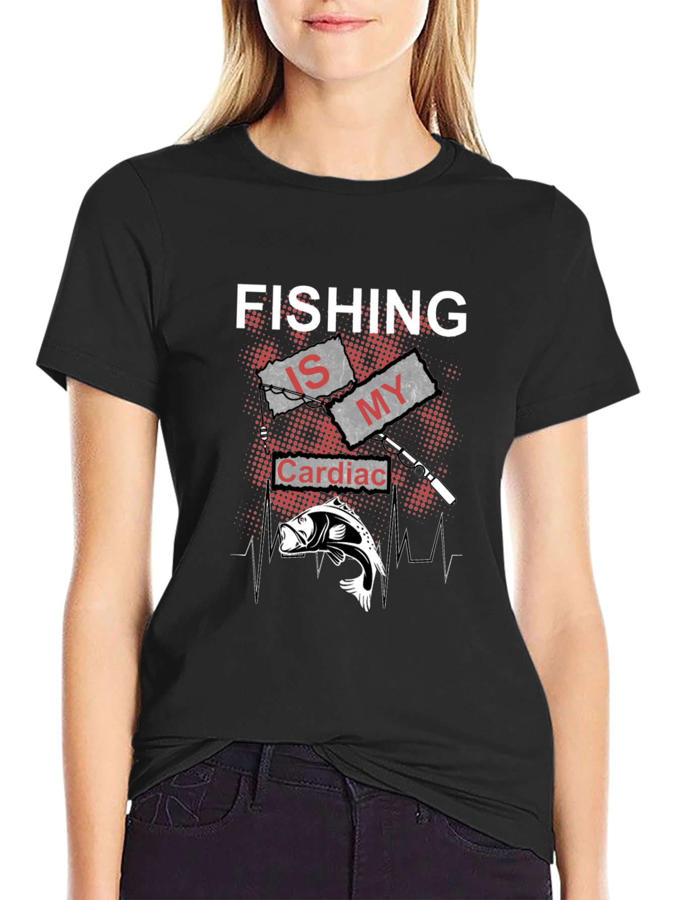 Fishing Is My Cardiac Rhythm Black T-Shirt