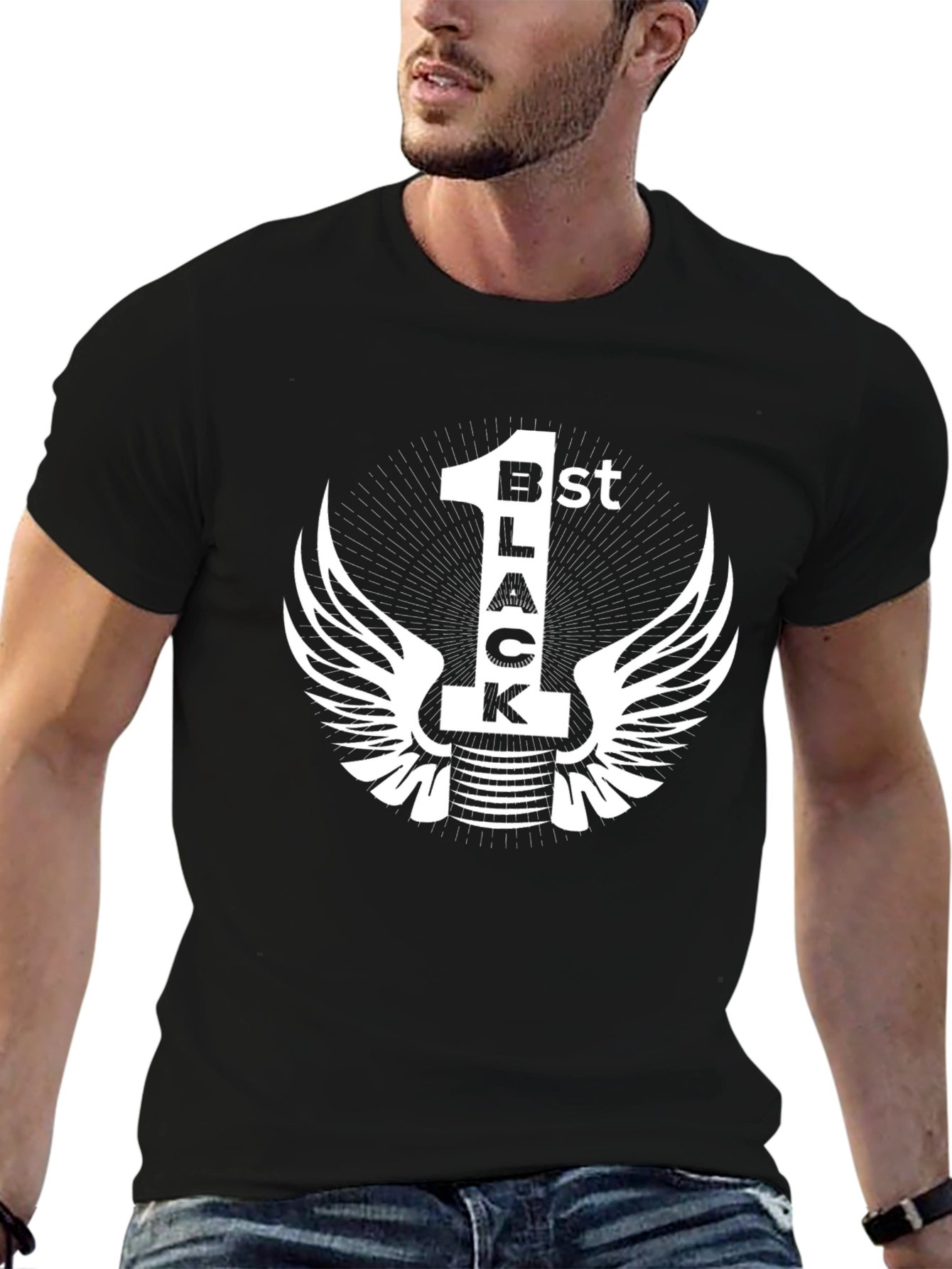 1st Black T-Shirt - Winged Design