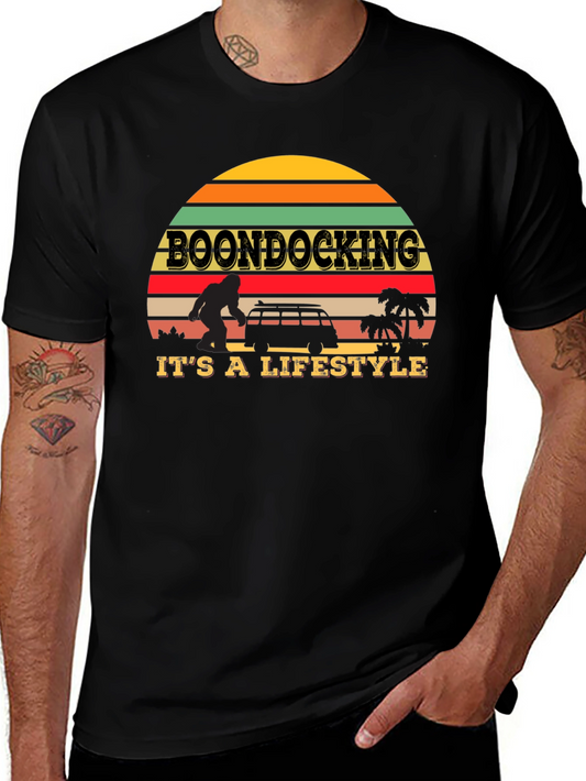 Boondocking Lifestyle T-Shirt - Retro Sunset Design
