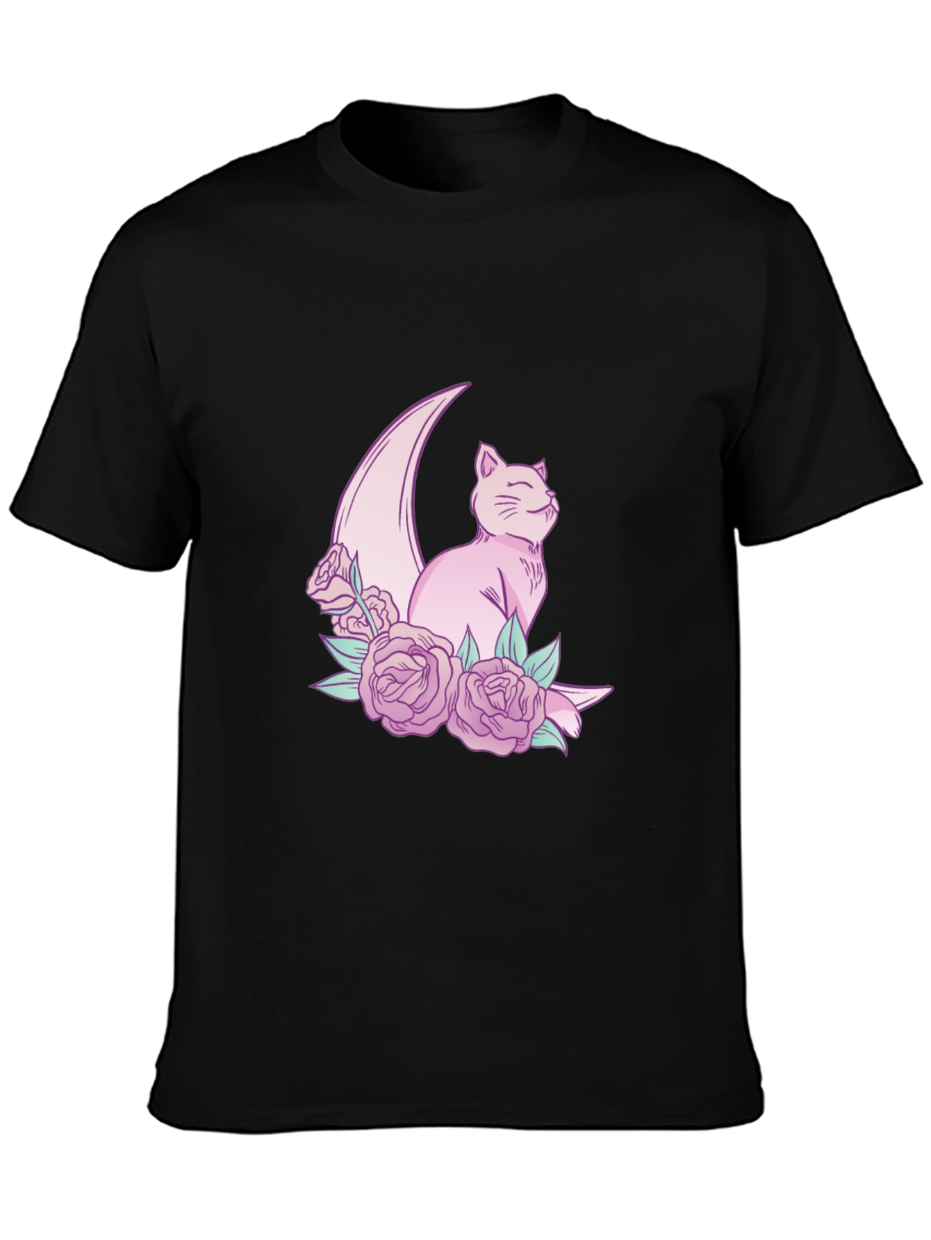 Crescent Cat T-Shirt - Whimsical Feline Design
