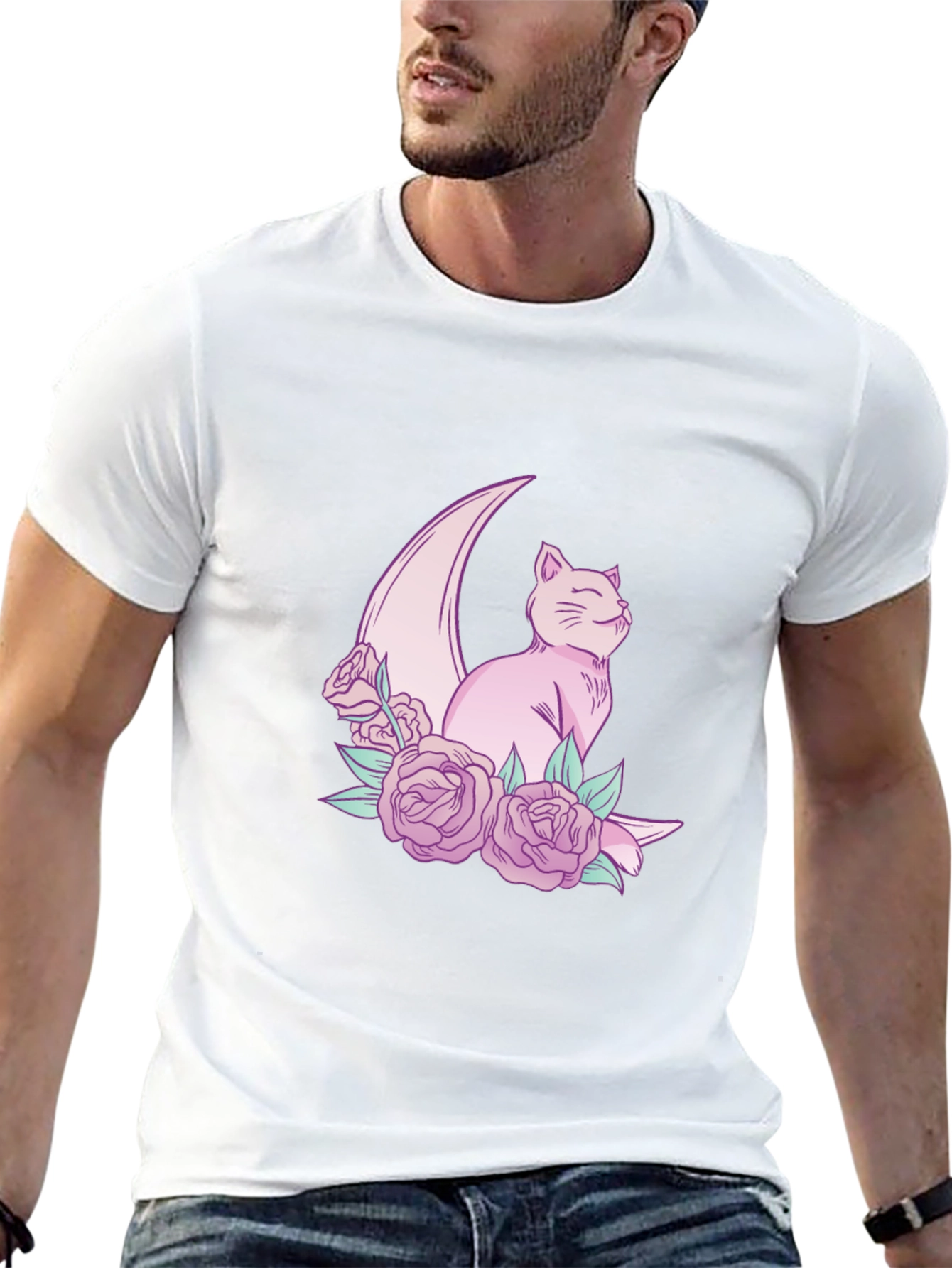 Crescent Cat T-Shirt - Whimsical Feline Design