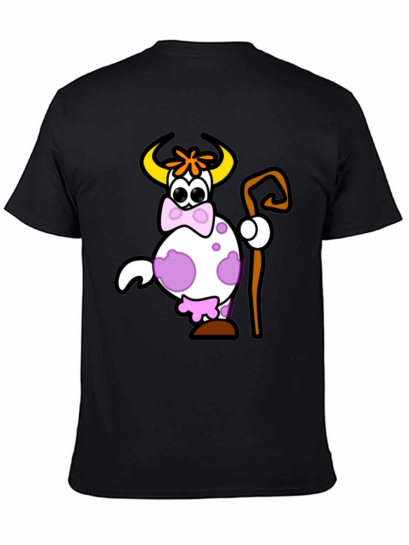 Cartoon Cow Graphic Black T-Shirt