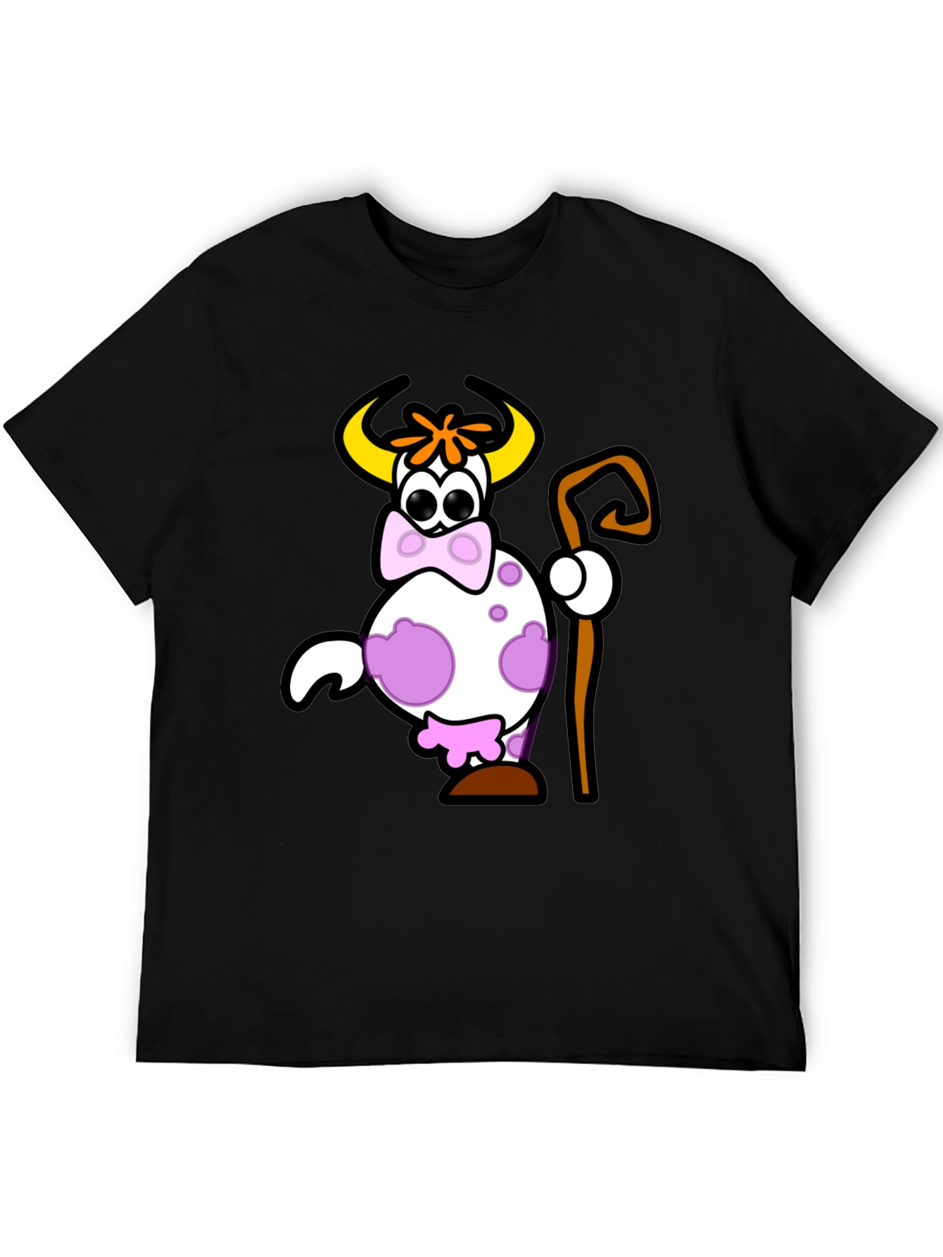 Cartoon Cow Graphic Black T-Shirt