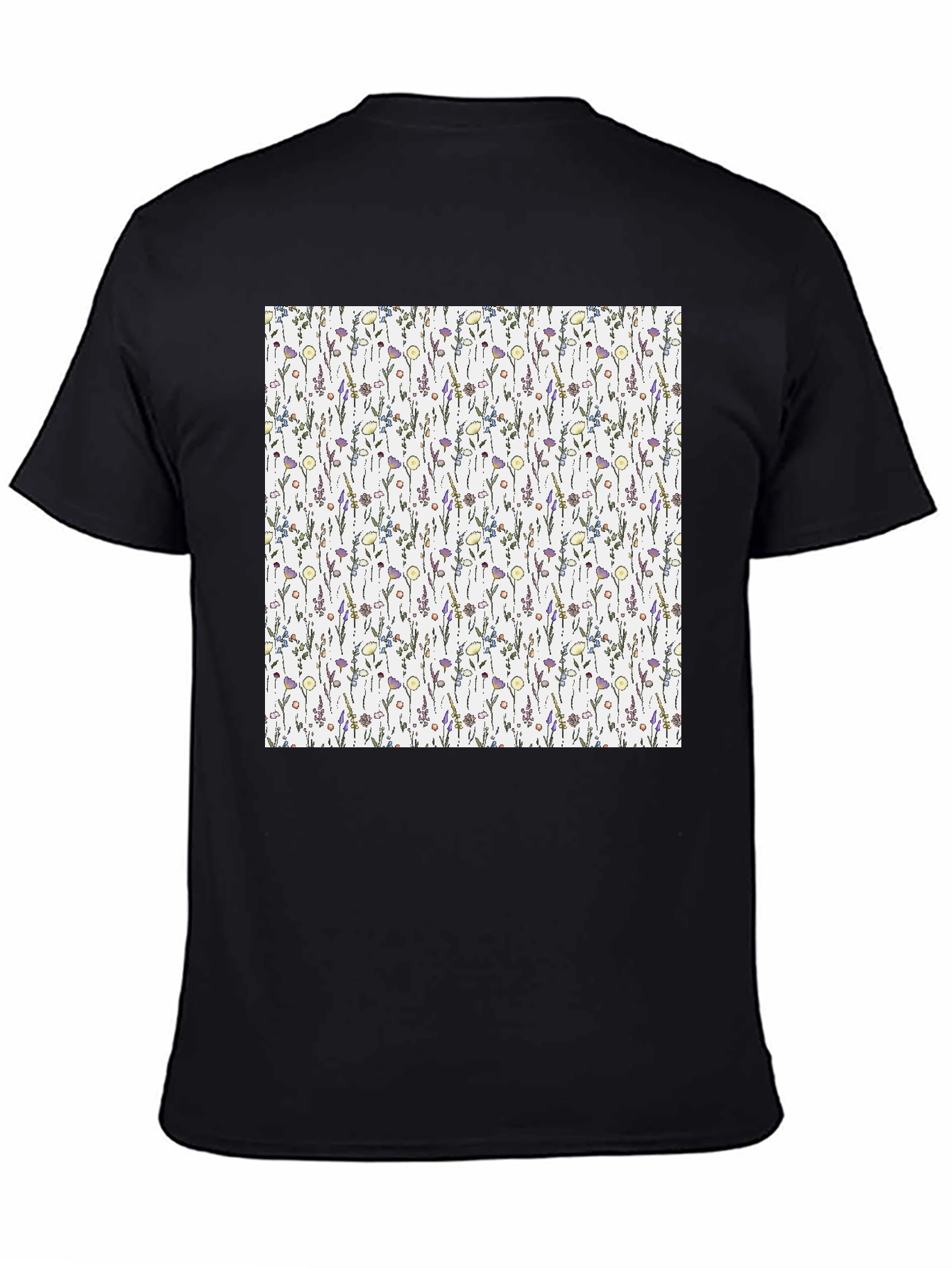 Floral Pattern T-Shirt - Black Casual Tee