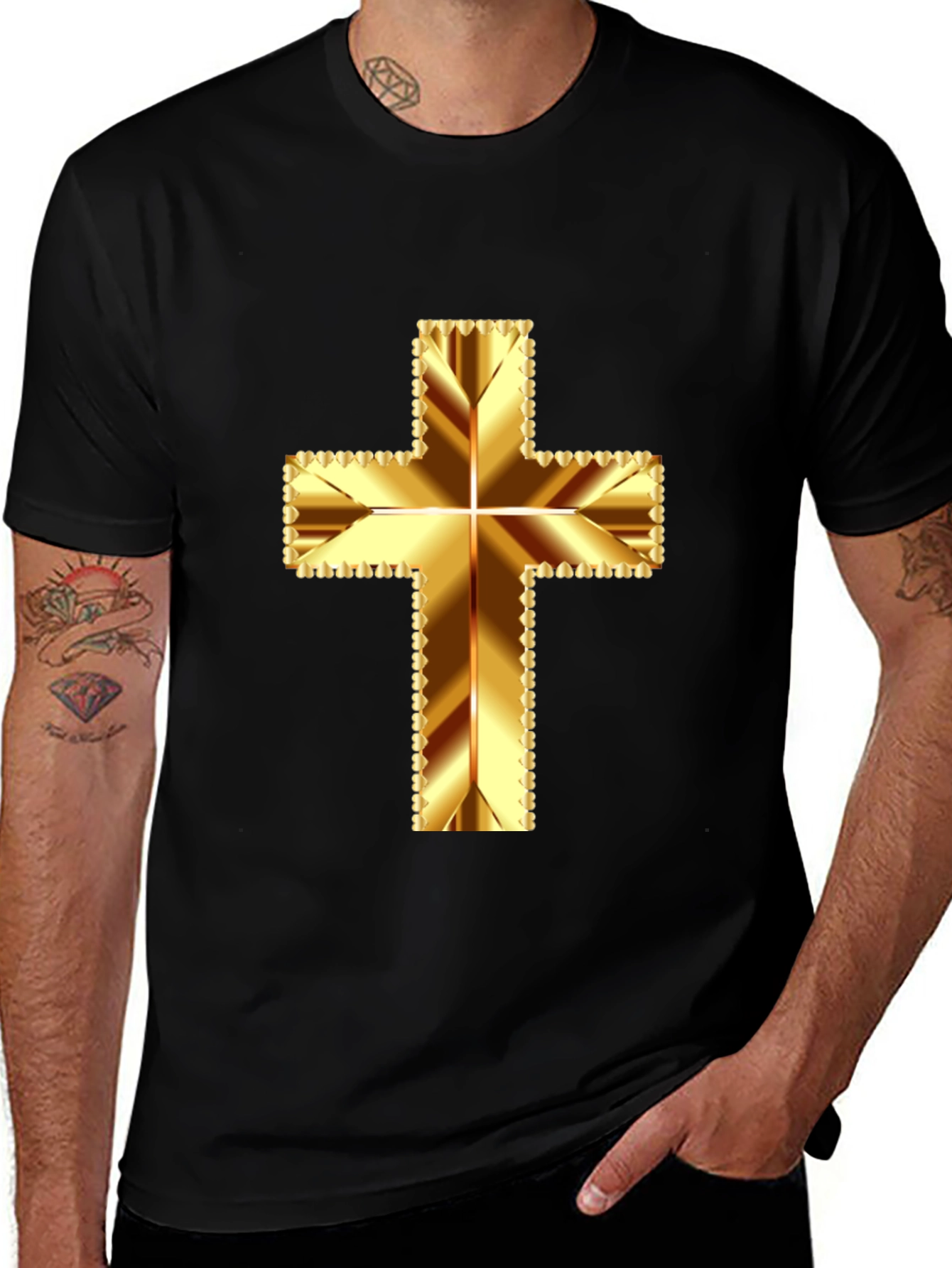 Gold Cross Graphic Tee - Religious Inspired Design