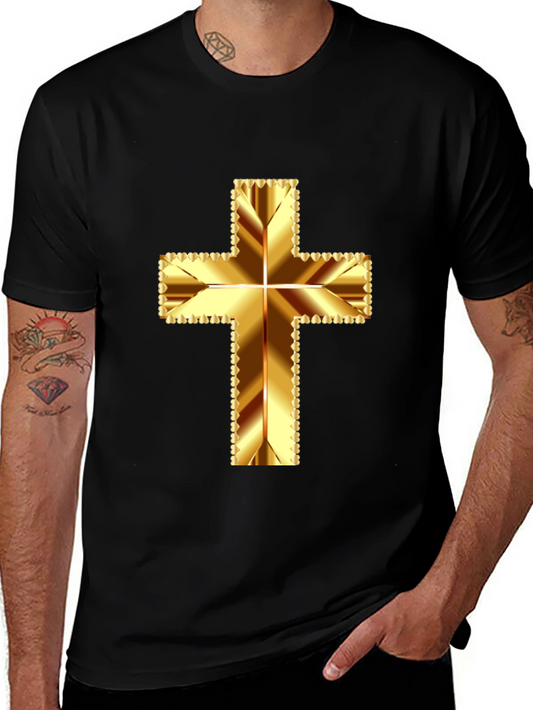 Gold Cross Graphic Tee - Religious Inspired Design