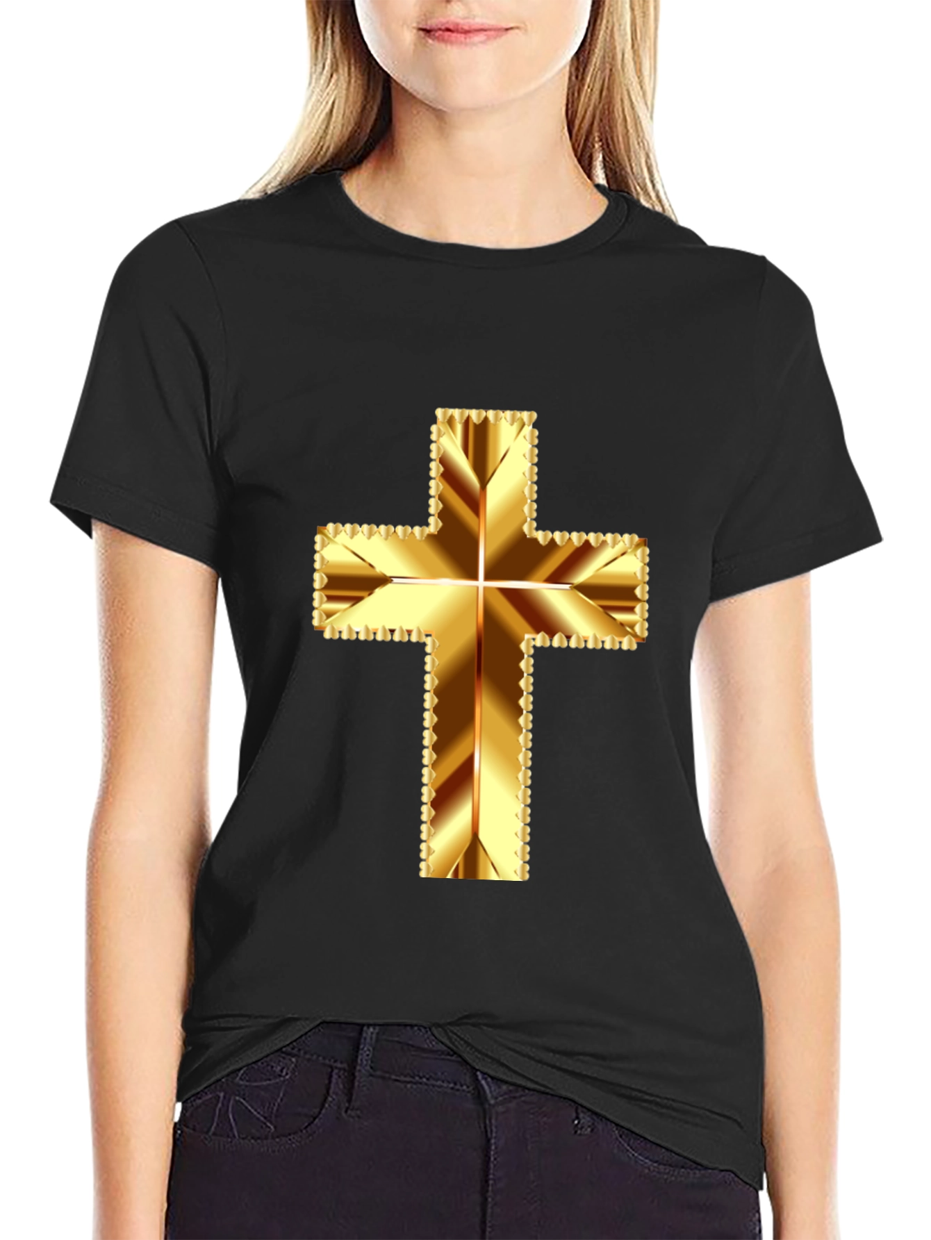 Gold Cross Graphic Tee - Religious Inspired Design