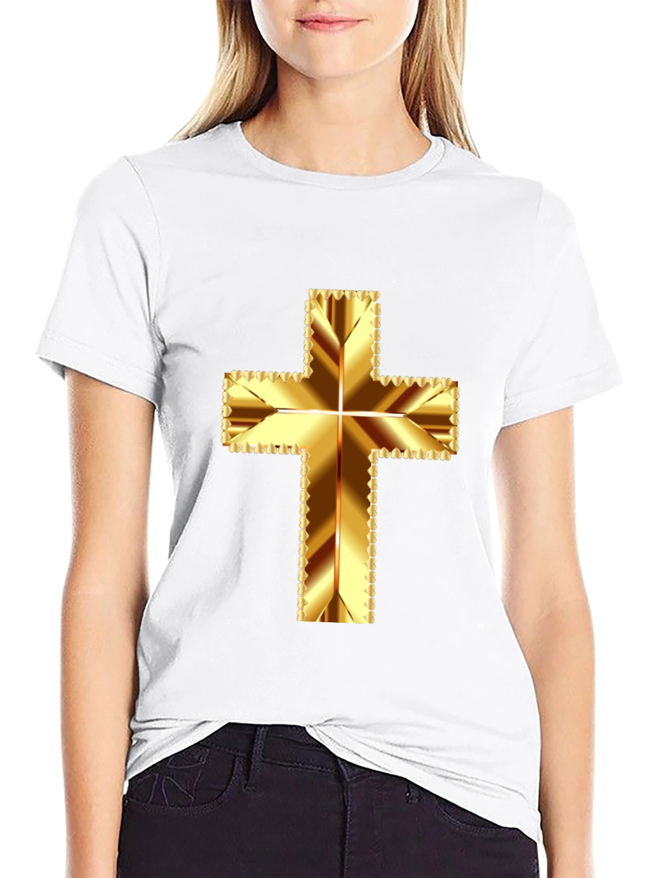 Gold Cross Graphic Tee - Religious Inspired Design