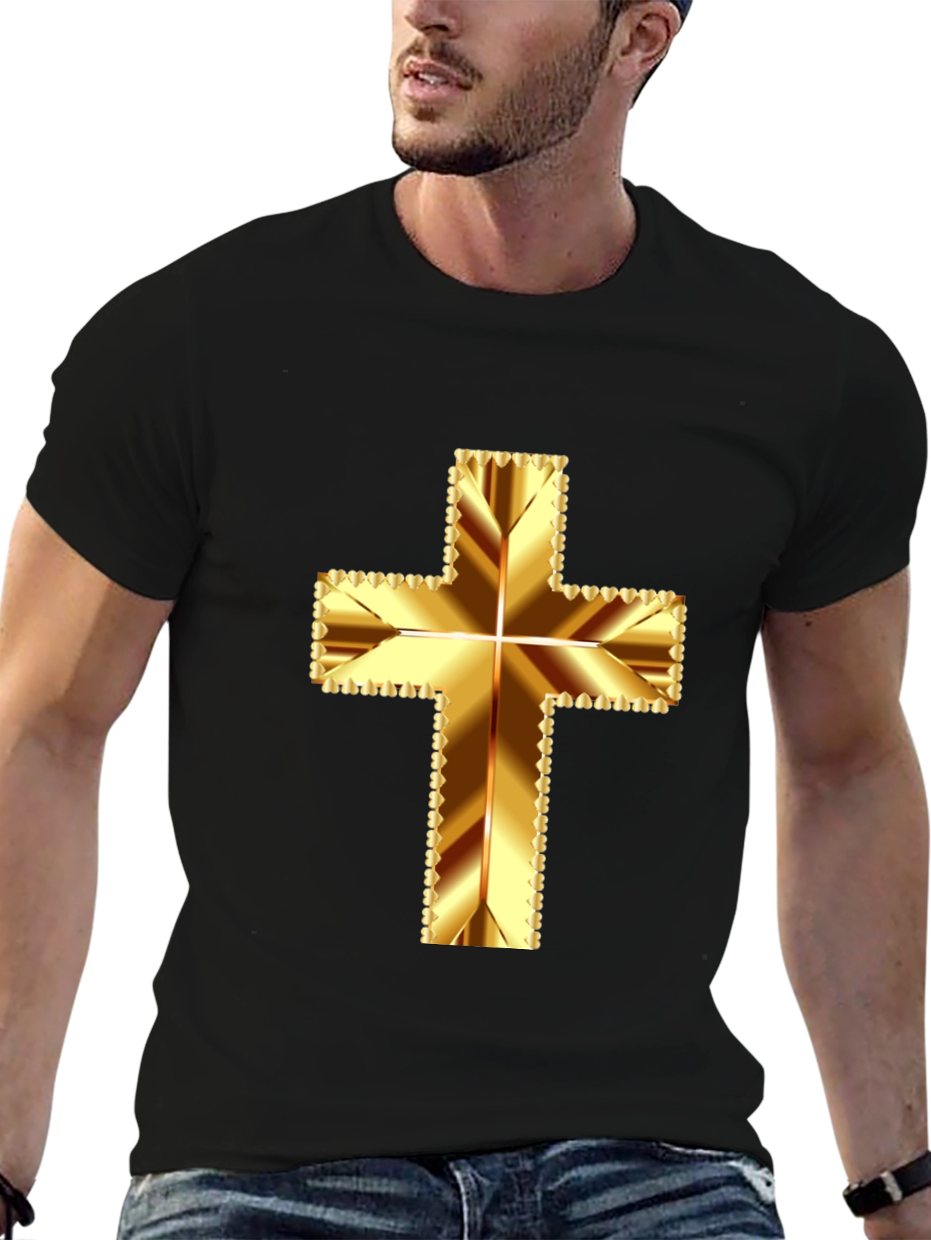 Gold Cross Graphic Tee - Religious Inspired Design