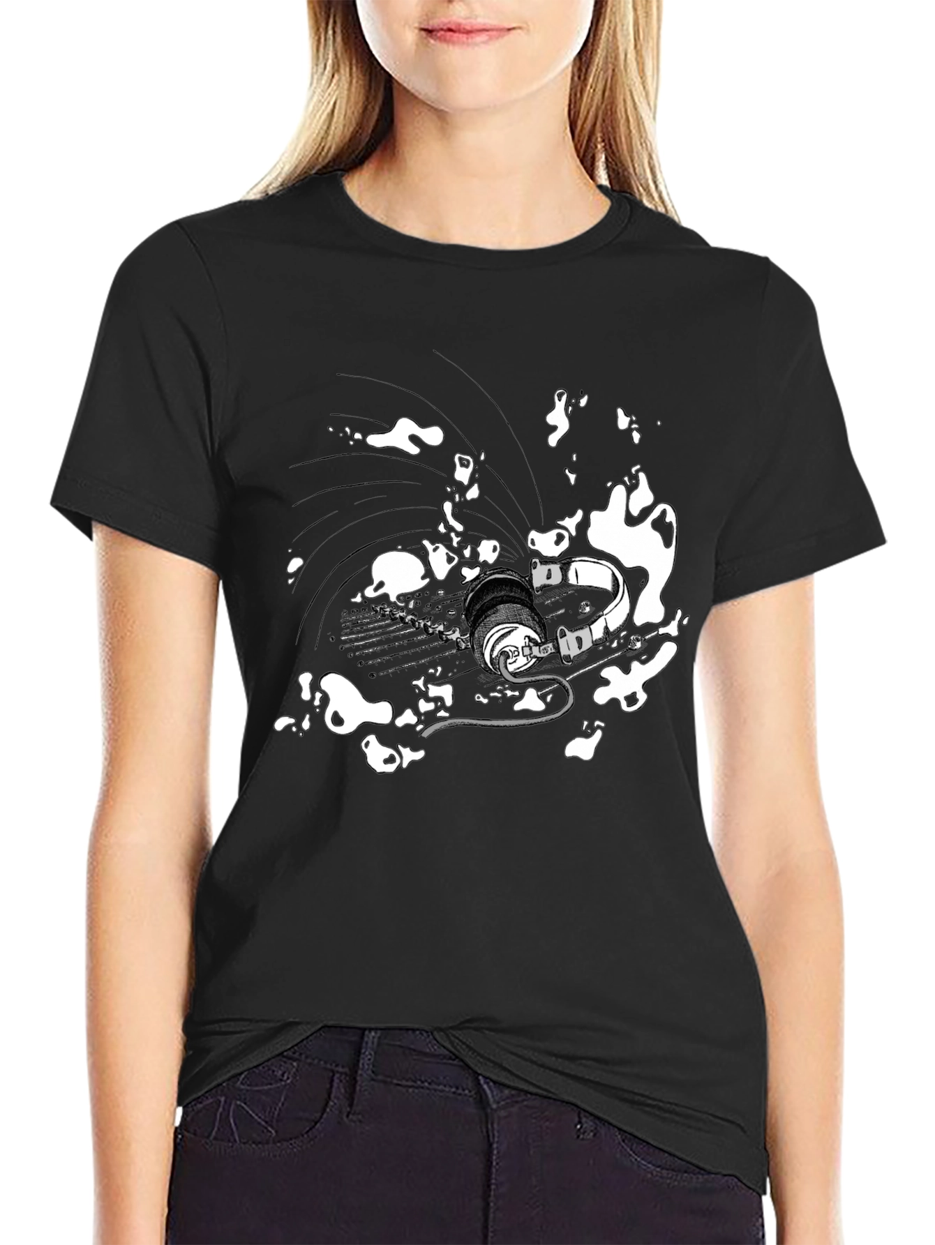 Abstract Headphones Graphic Tee - Black Cotton Blend