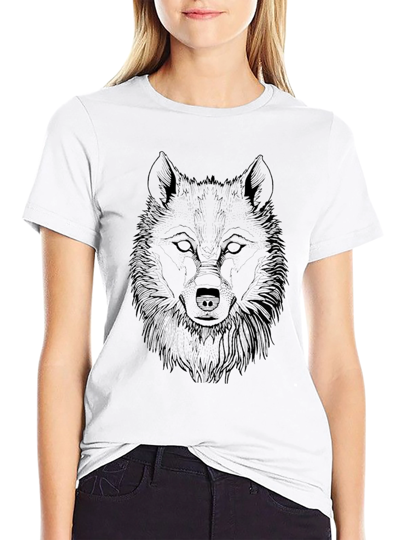 Black Wolf Graphic Tee - Mens Crew Neck T-Shirt